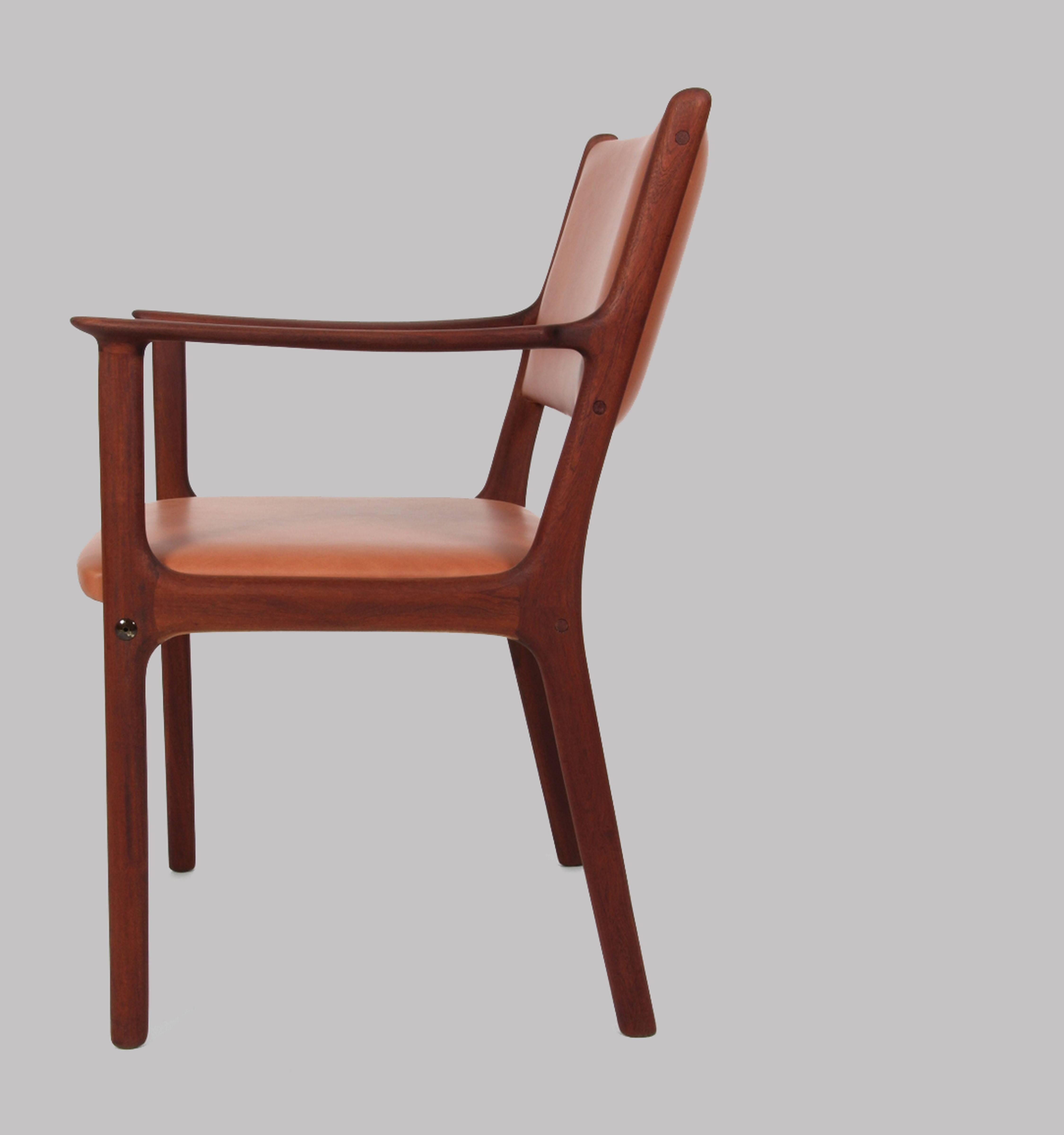 Scandinavian Modern 1950s Ole Wanscher Set of Five PJ 412 Armchair in Mahogany and Brown Leather For Sale