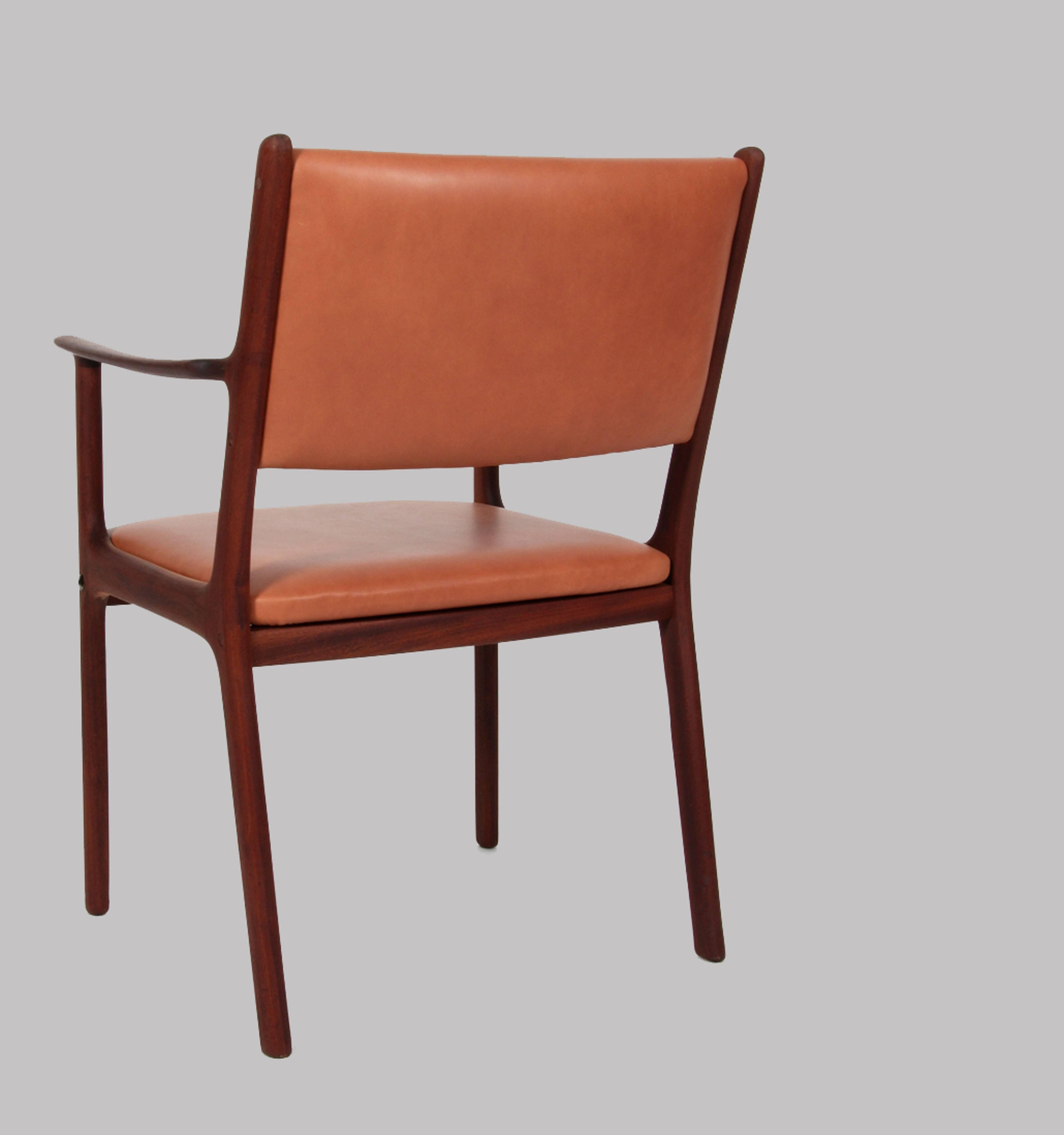 Danish 1950s Ole Wanscher Set of Five PJ 412 Armchair in Mahogany and Brown Leather For Sale