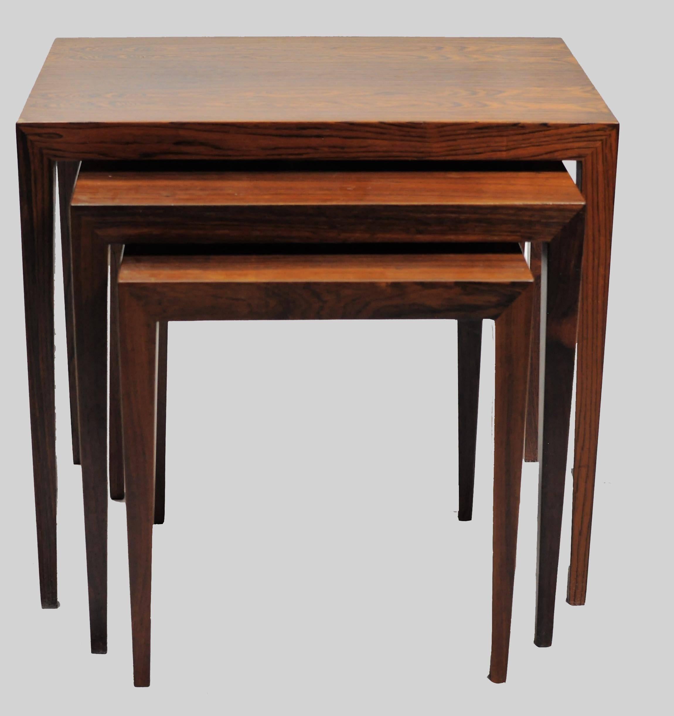 Scandinavian Modern 1960s Severin Hansen Set of Nesting Tables in Rosewood by Haslev Mobelsnedkeri