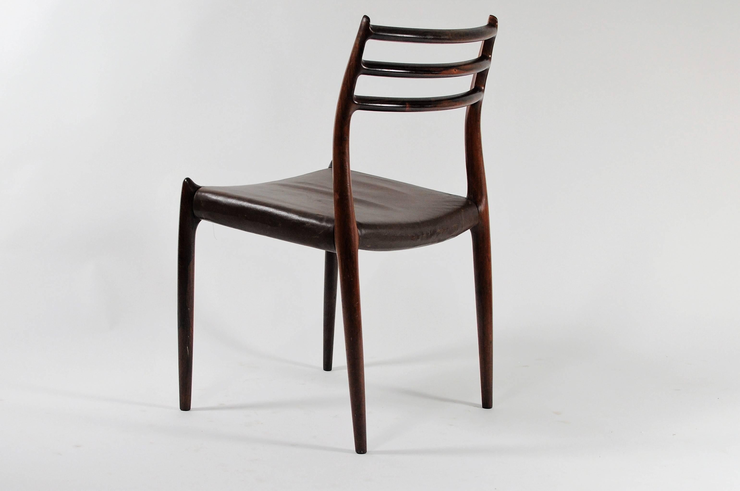 Scandinavian Modern 1950s Niels Otto Moller 12 Reupholstered Rosewood Model 78 Dining Chairs