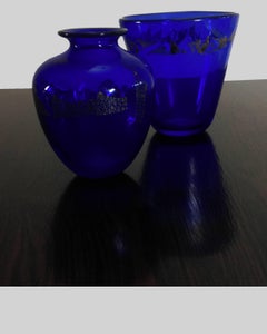 1980s Finn Lynggaard Two Studio Vases, of Blue Glass with Silver Decorations