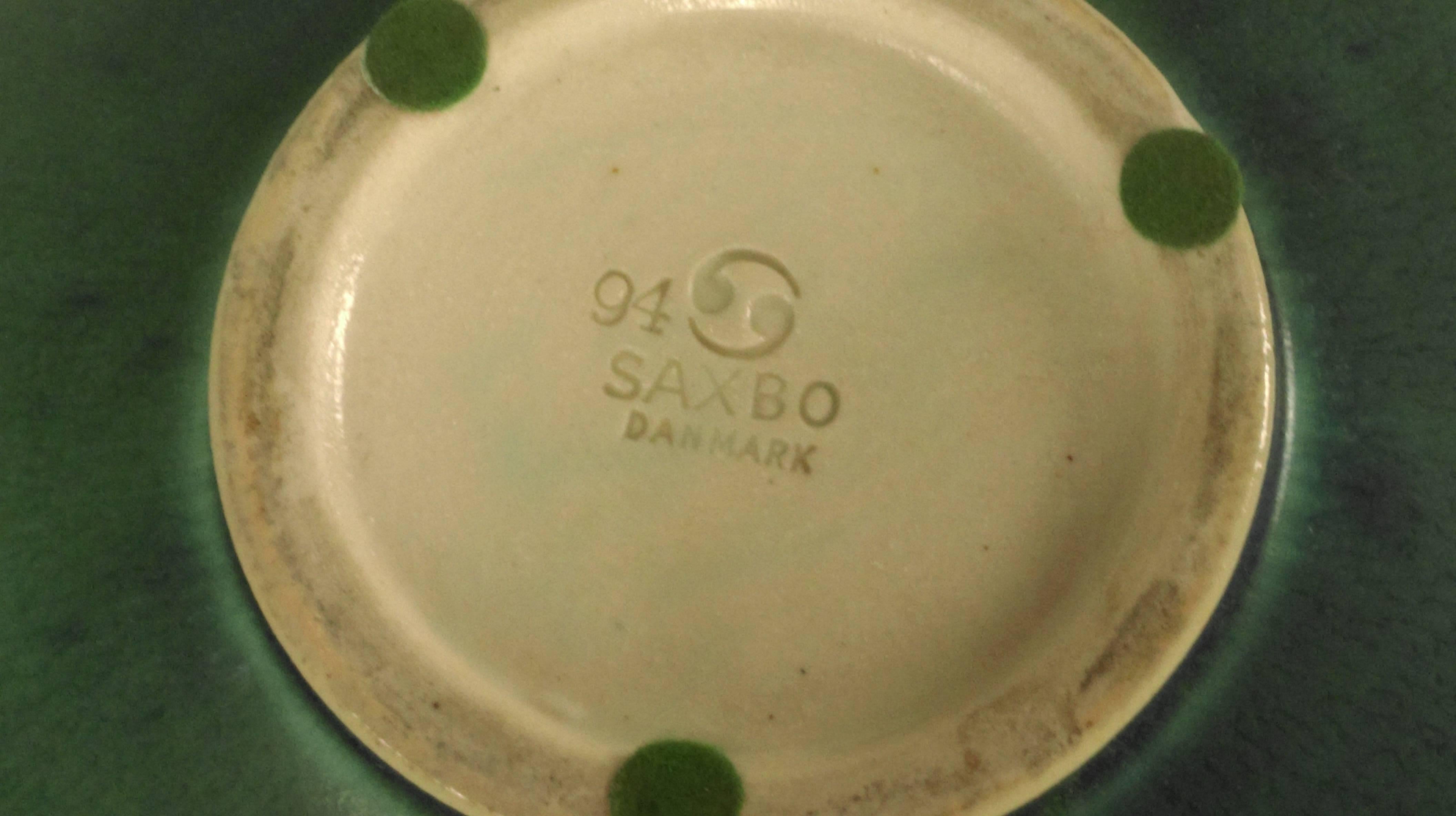 1950s Dan Saxbo Ceramic Bowl with Green Glaze In Good Condition In Knebel, DK