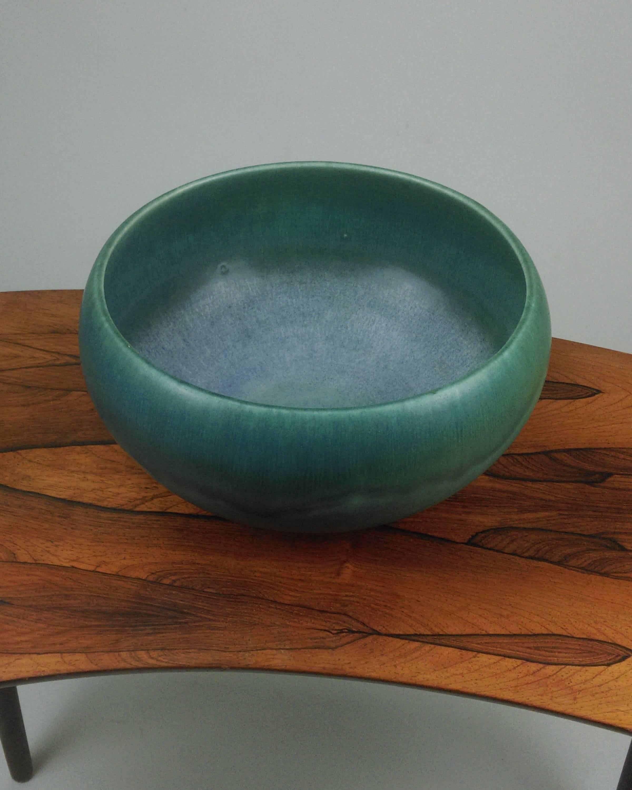 Scandinavian Modern 1950s Dan Saxbo Ceramic Bowl with Green Glaze