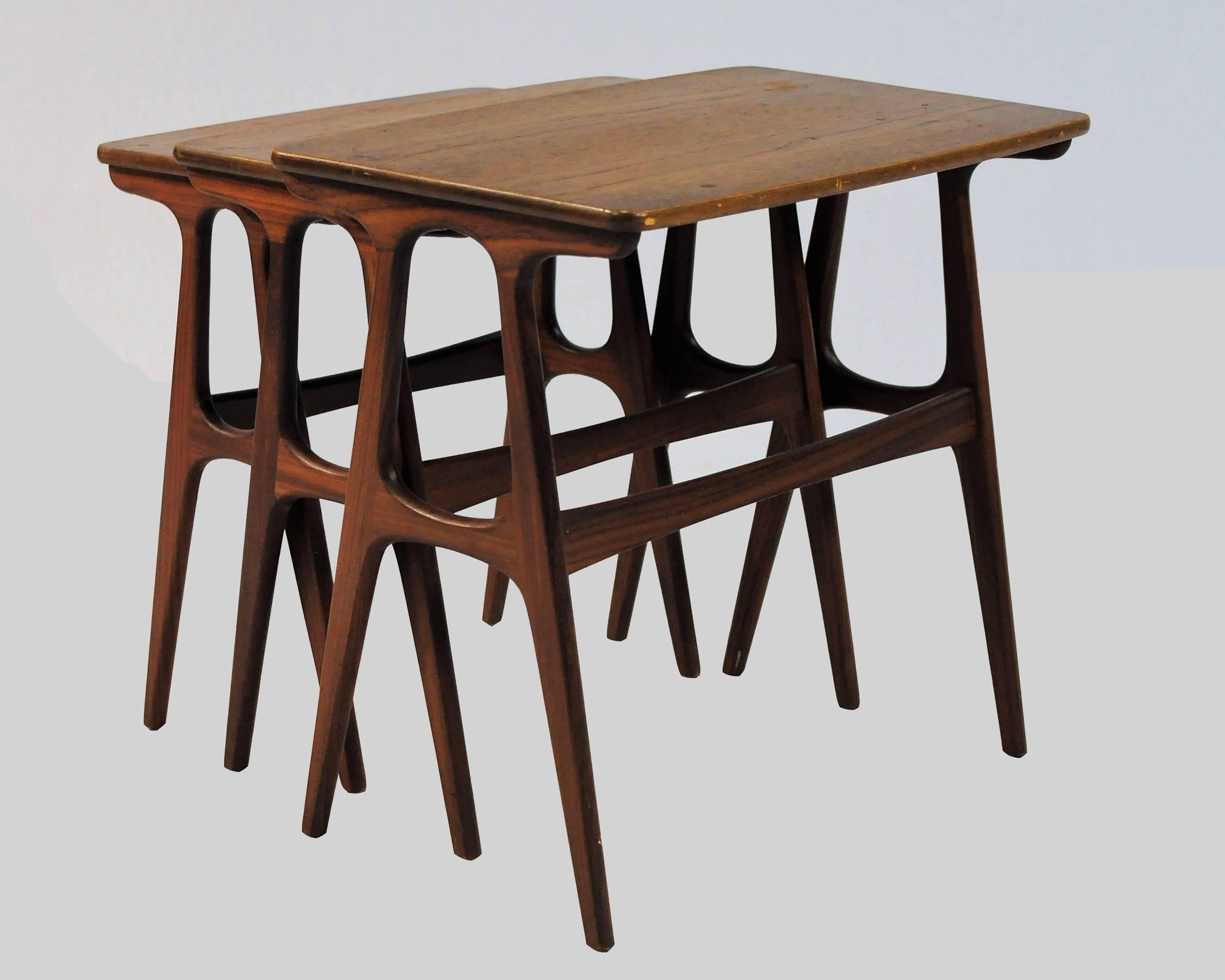 Scandinavian Modern 1960s Set of Danish Nesting Tables in Teak For Sale