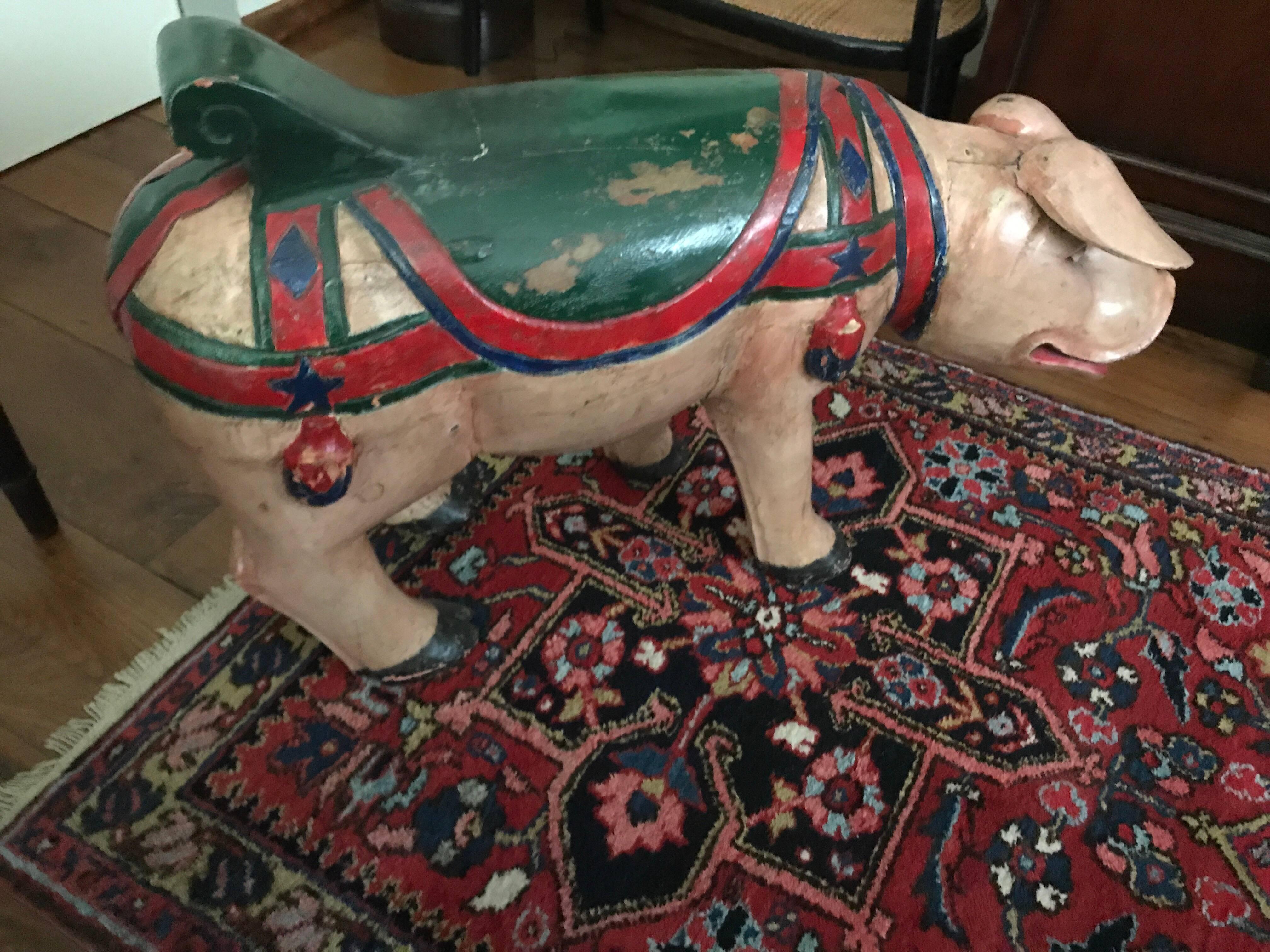 This is the second off a pair of fairmill pigs
Hand-carved
Hand-painted
circa 1900

Very rare to find even in Europe
Totally original.
 