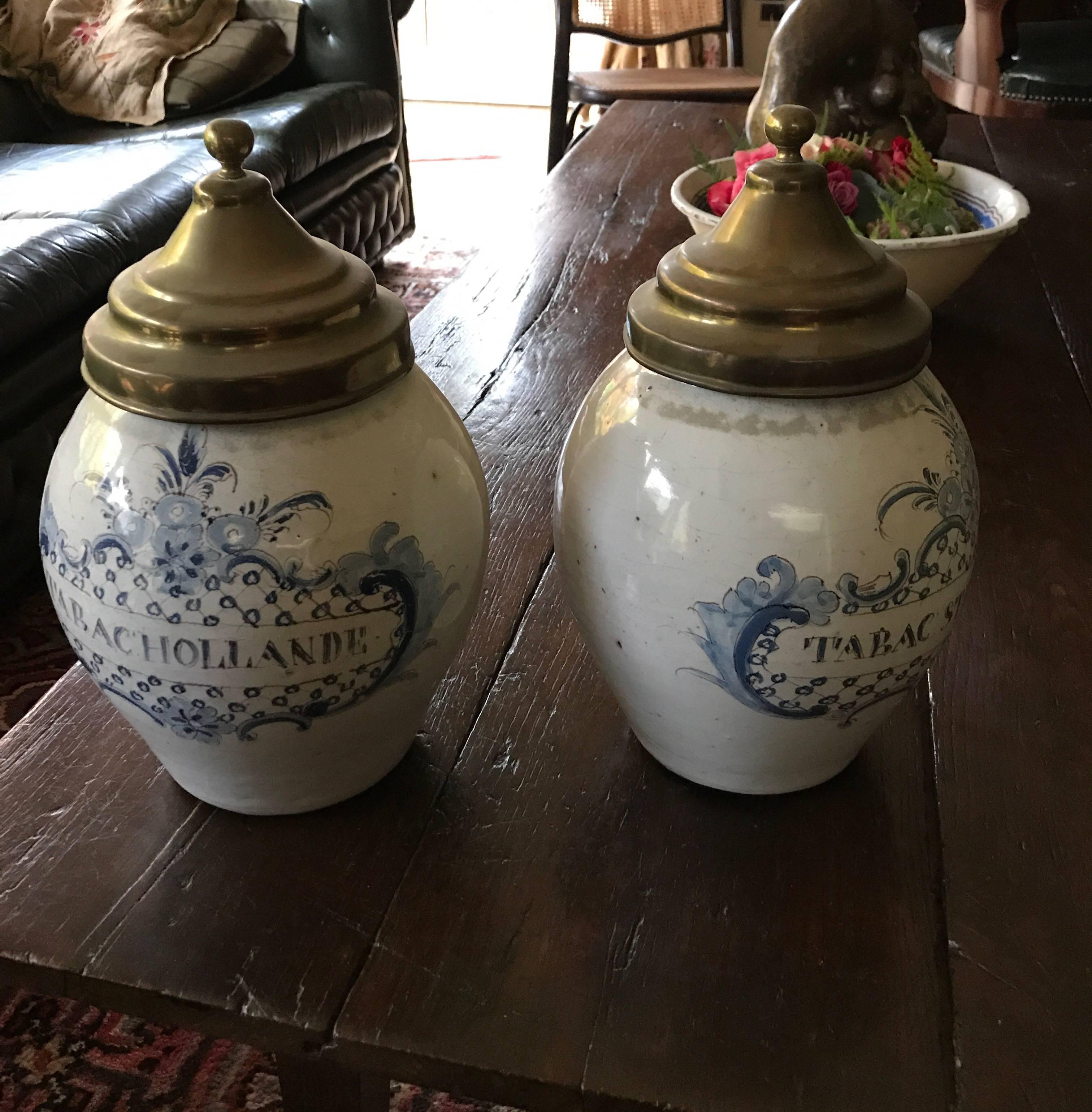 Two Tobacco Jars or Pot 18th Century Delft Blue Probably Strasbourg Made 2