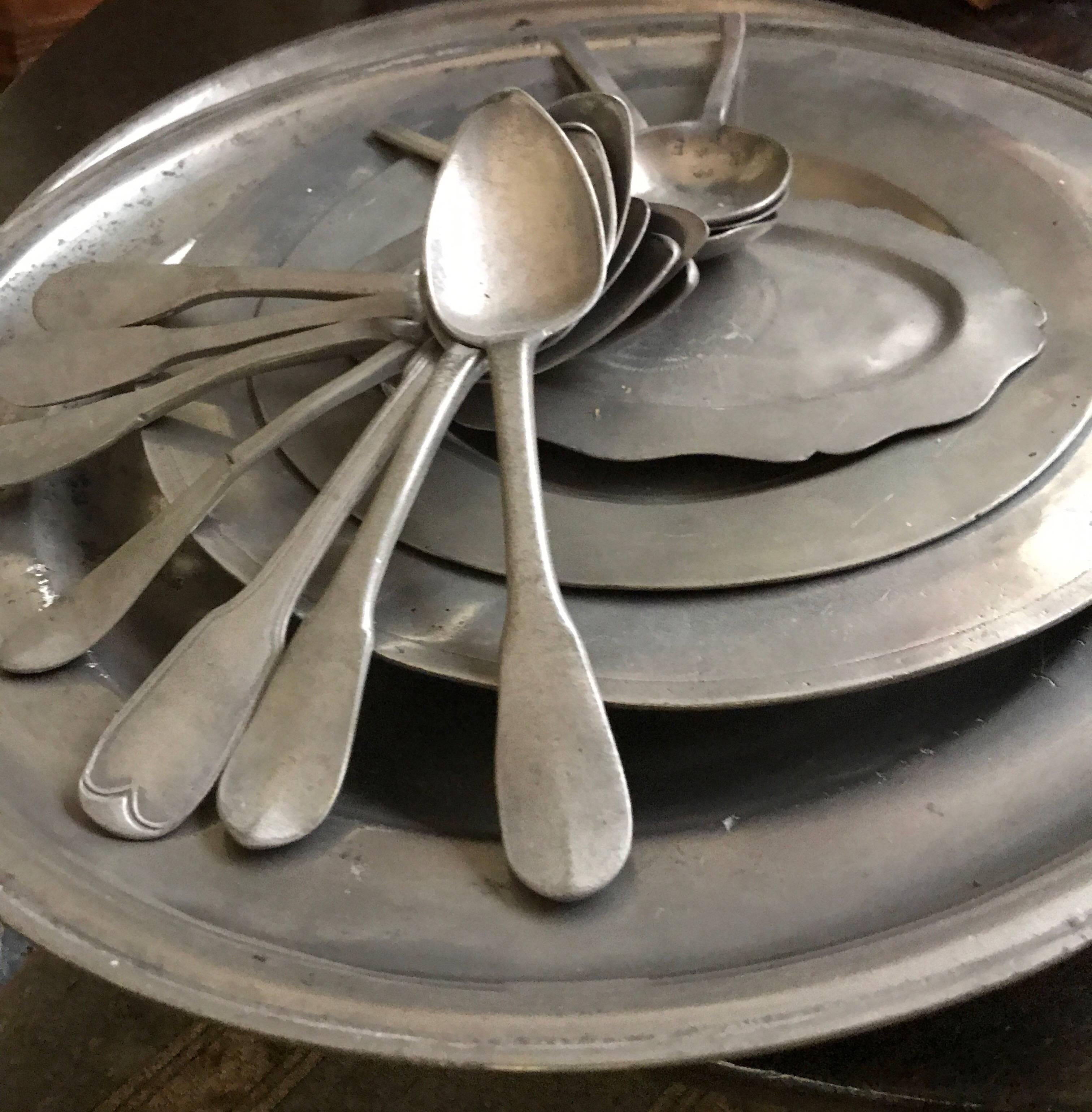 French Pewter Collection off 17 Items, 18th-Early 19th Century For Sale