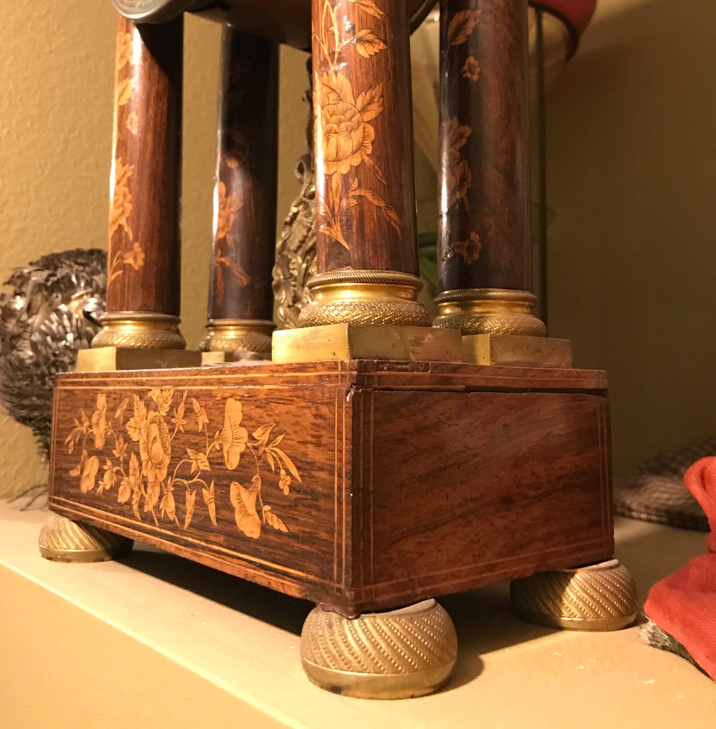 Wood Marquetry Empire 1810 Mantelpiece Clock Original , Complete in working condition For Sale