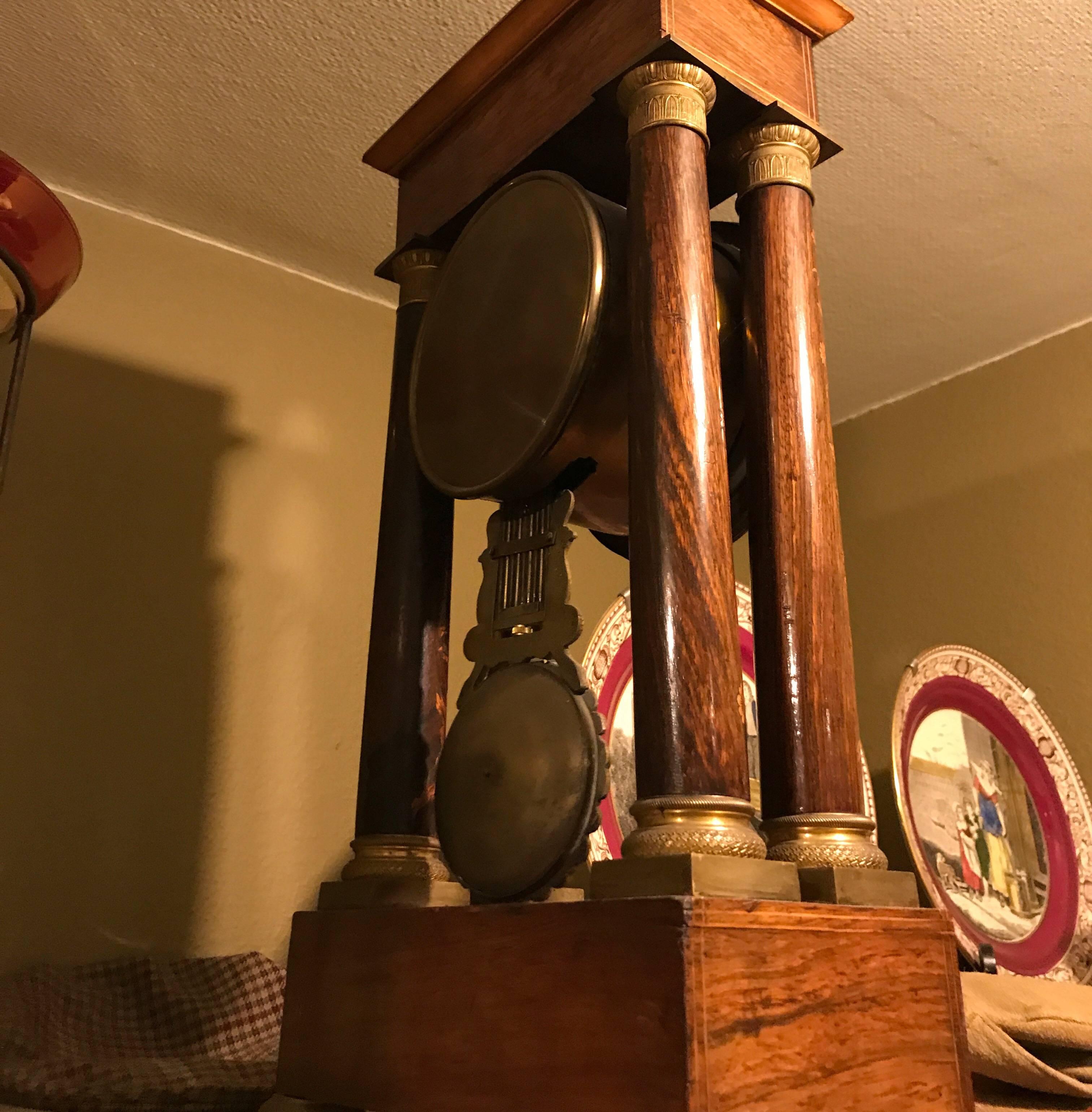 Wood Marquetry Empire 1810 Mantelpiece Clock Original , Complete in working condition For Sale