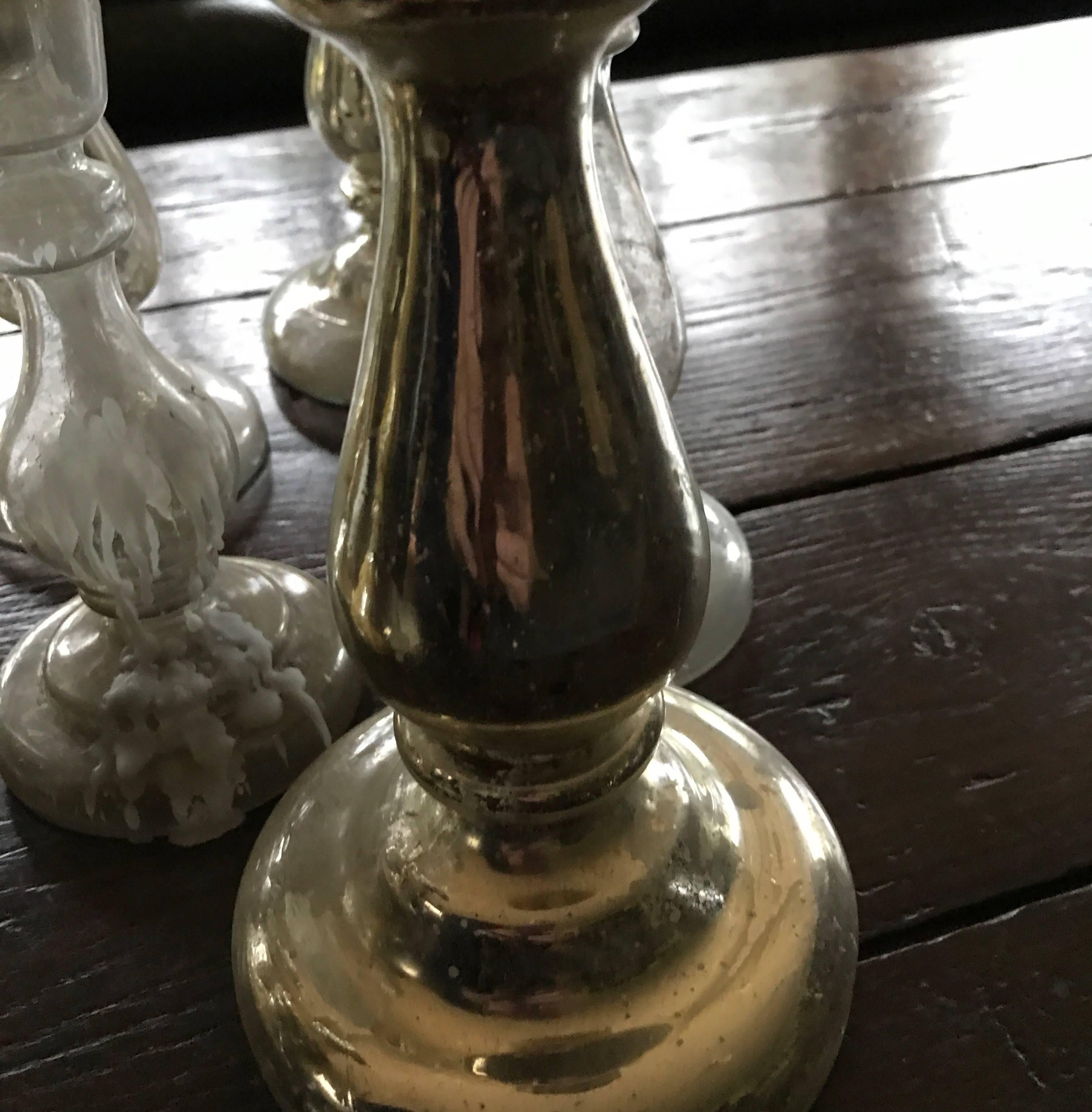 Molded Mercury Glass Candlesticks Collection off Eight Pieces off 19th Century Antiques For Sale