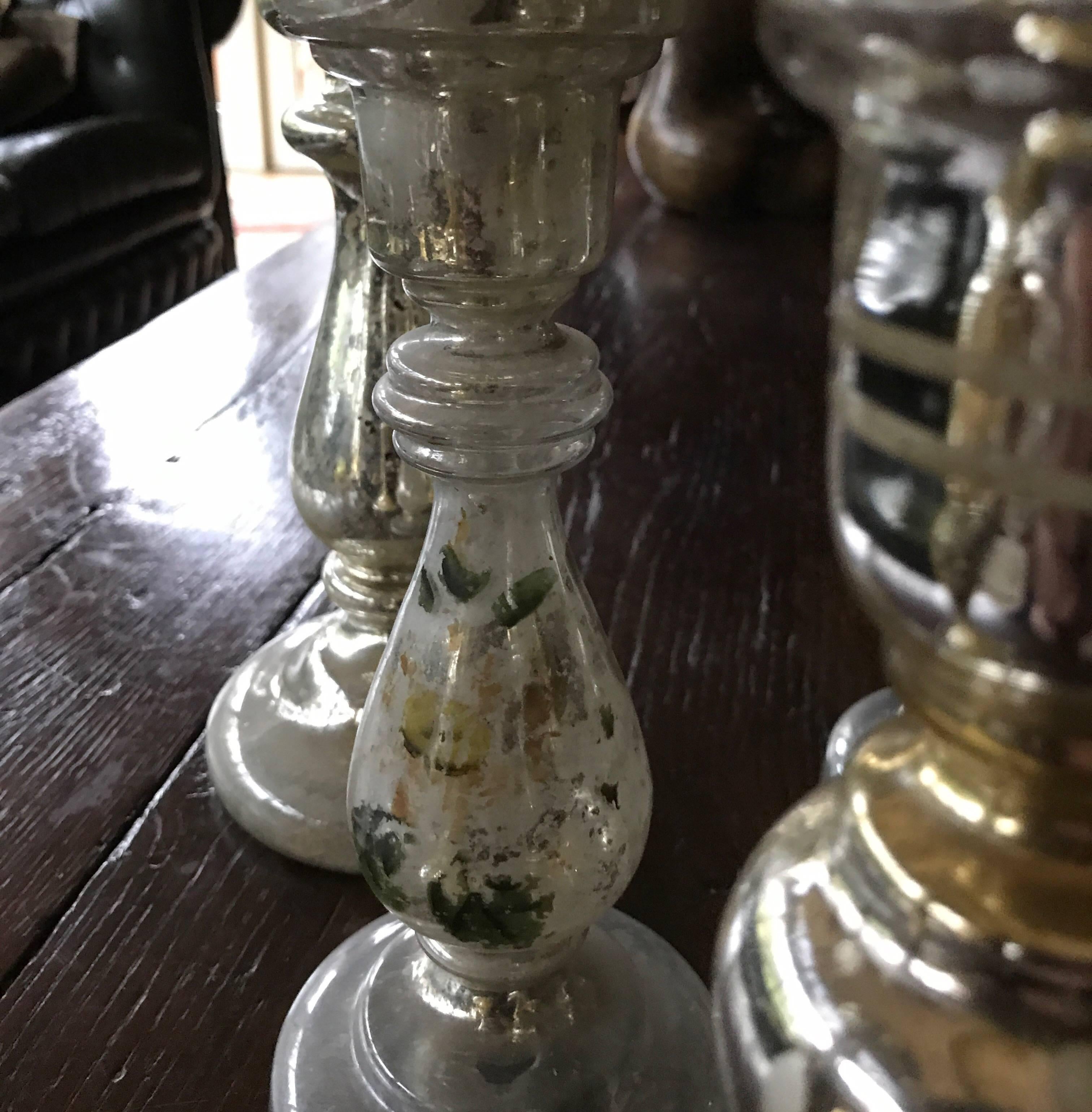 Mercury Glass Candlesticks Collection off Eight Pieces off 19th Century Antiques For Sale 1