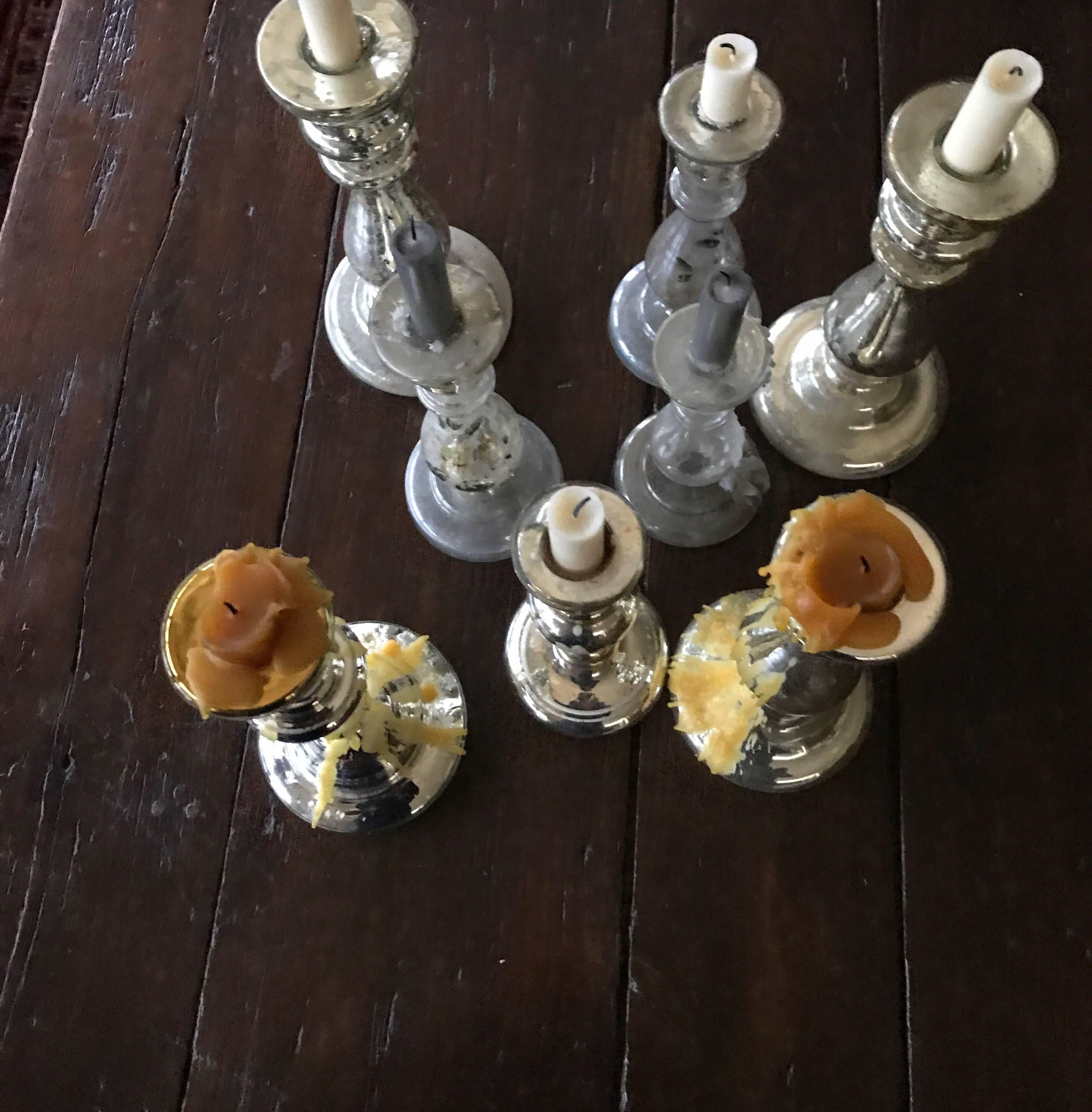 French Mercury Glass Candlesticks Collection off Eight Pieces off 19th Century Antiques For Sale