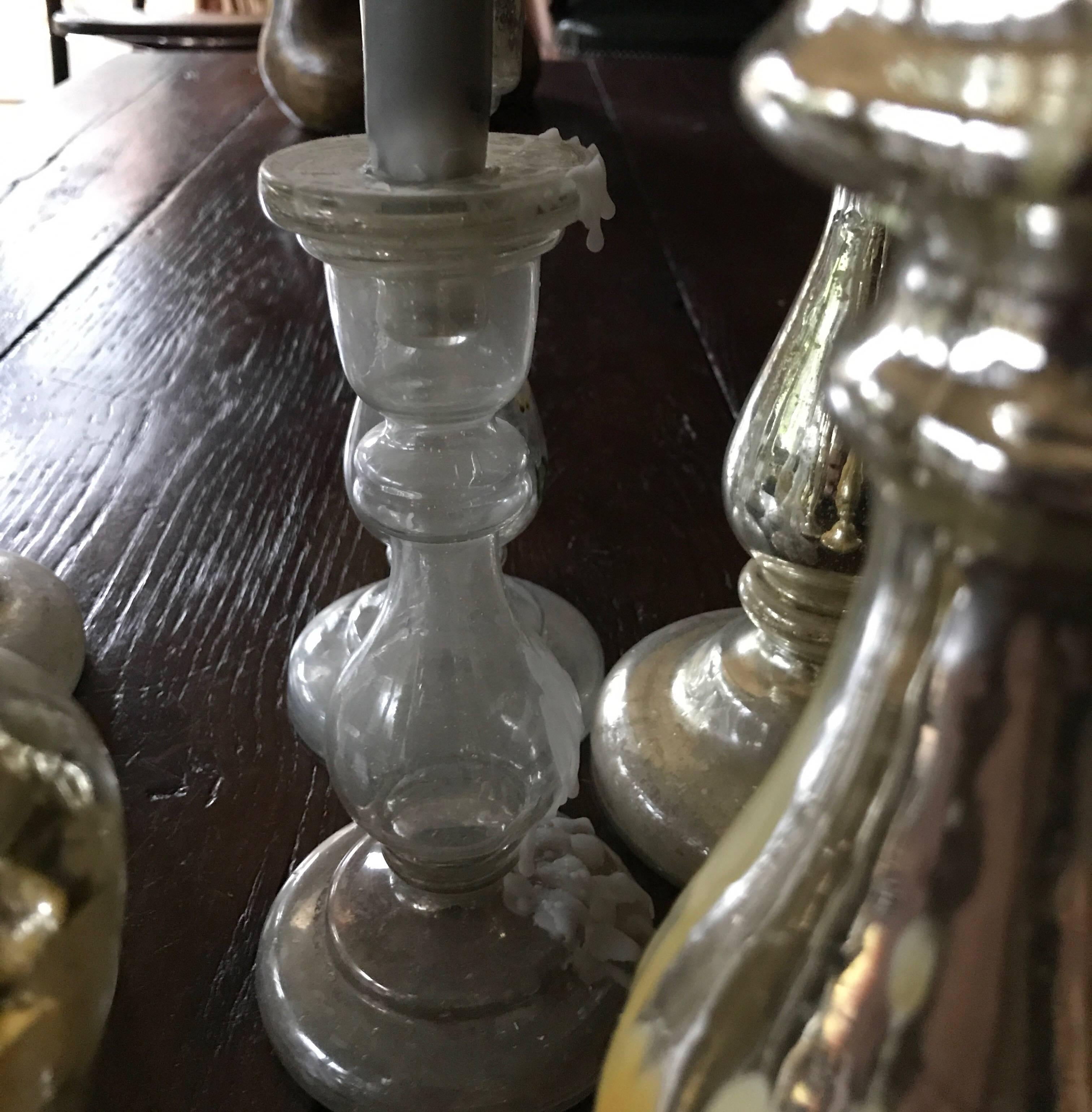 Mercury Glass Candlesticks Collection off Eight Pieces off 19th Century Antiques For Sale 2