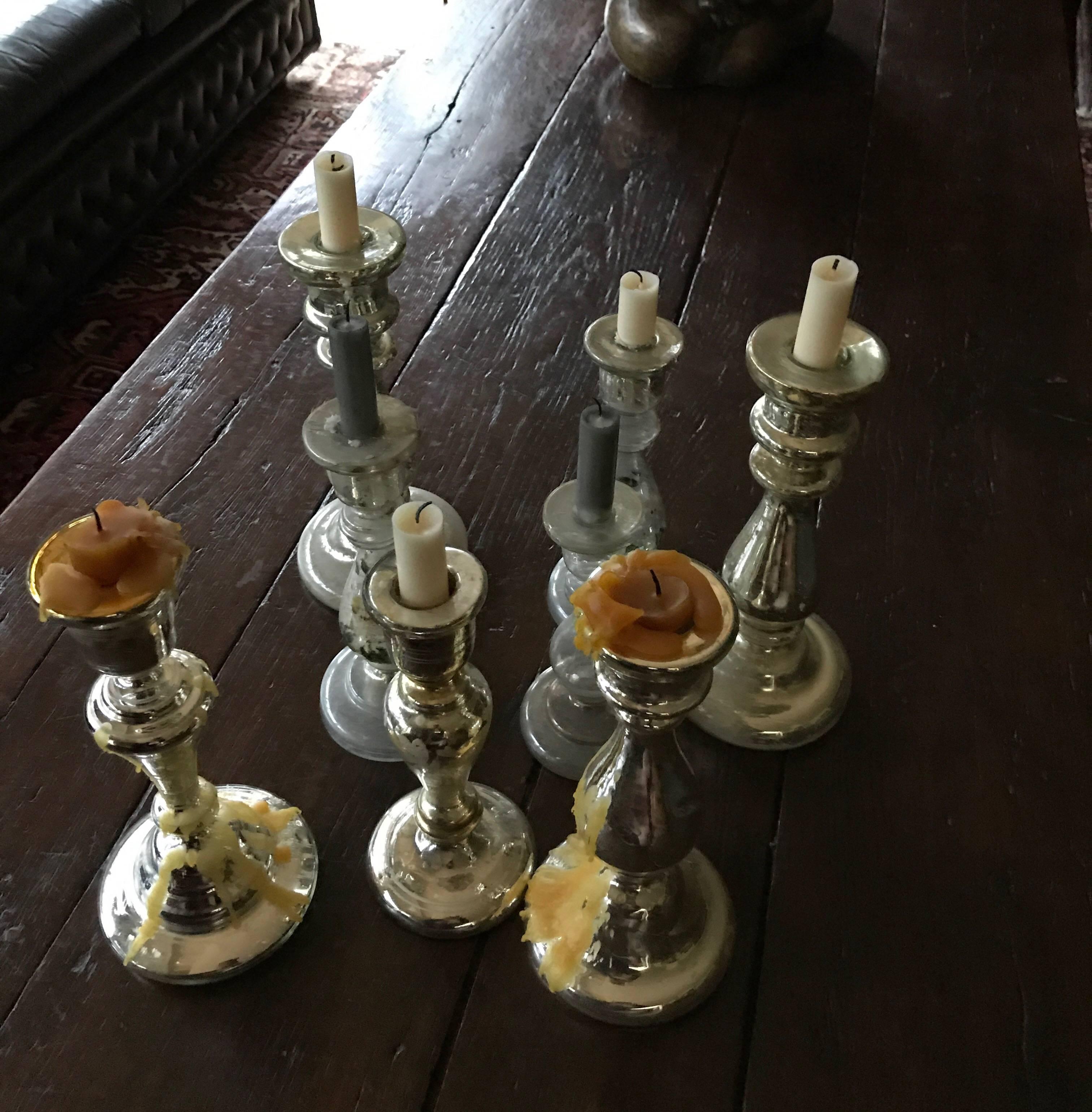 Mercury Glass Candlesticks Collection off Eight Pieces off 19th Century Antiques For Sale 3
