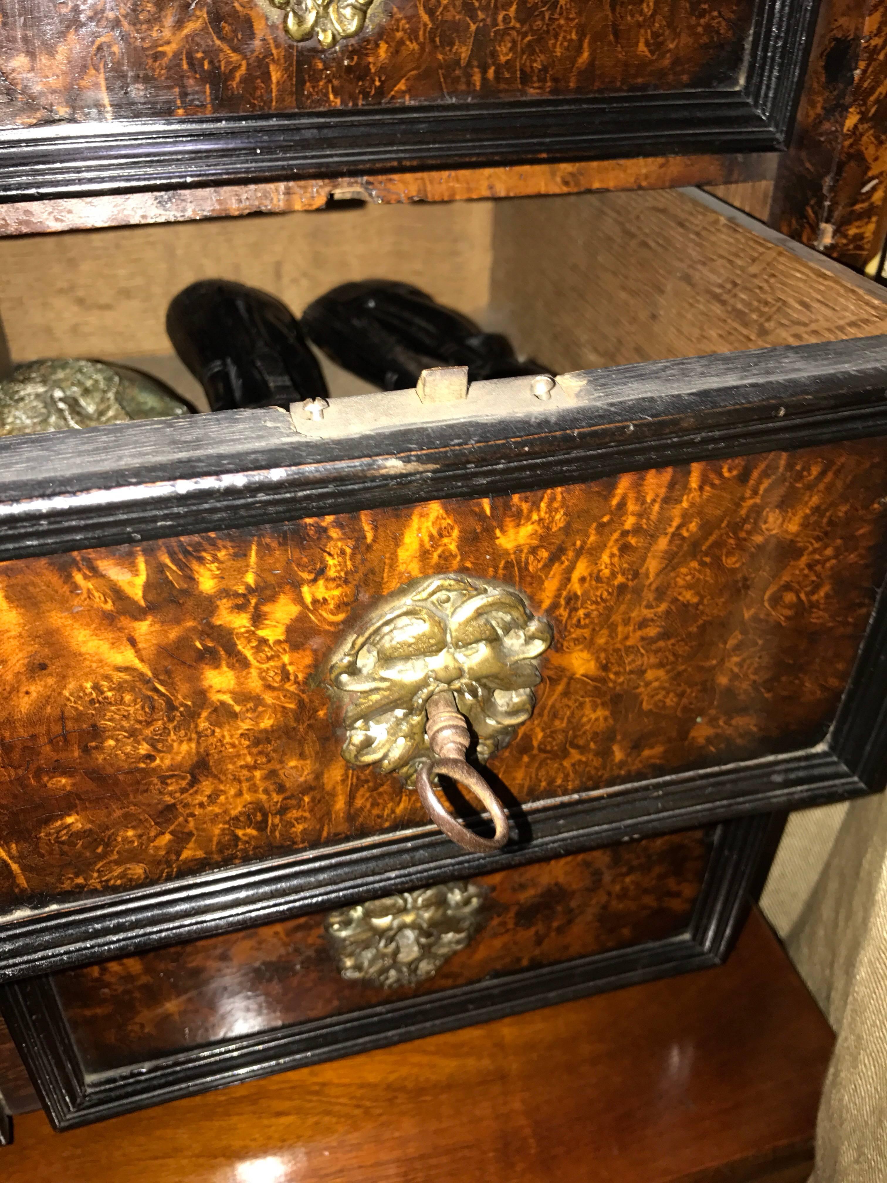 Baroque Luiks Lutich Liege Cabinet Walnut Late 17th Century Burl Bone Ebony Nine Drawers For Sale