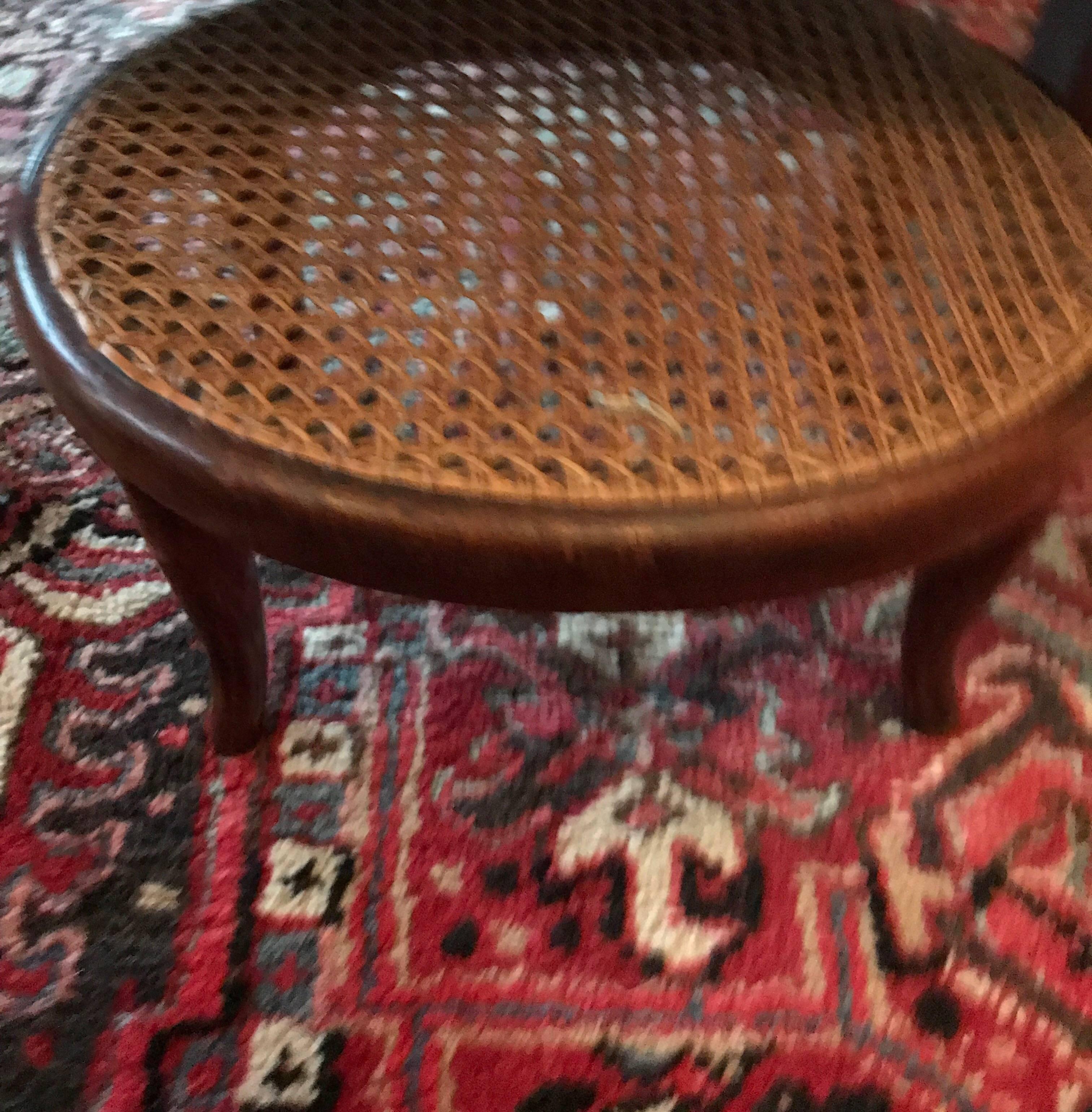 Beech Thonet Footstool Rests off First Label, circa 1875 Caning Intact For Sale