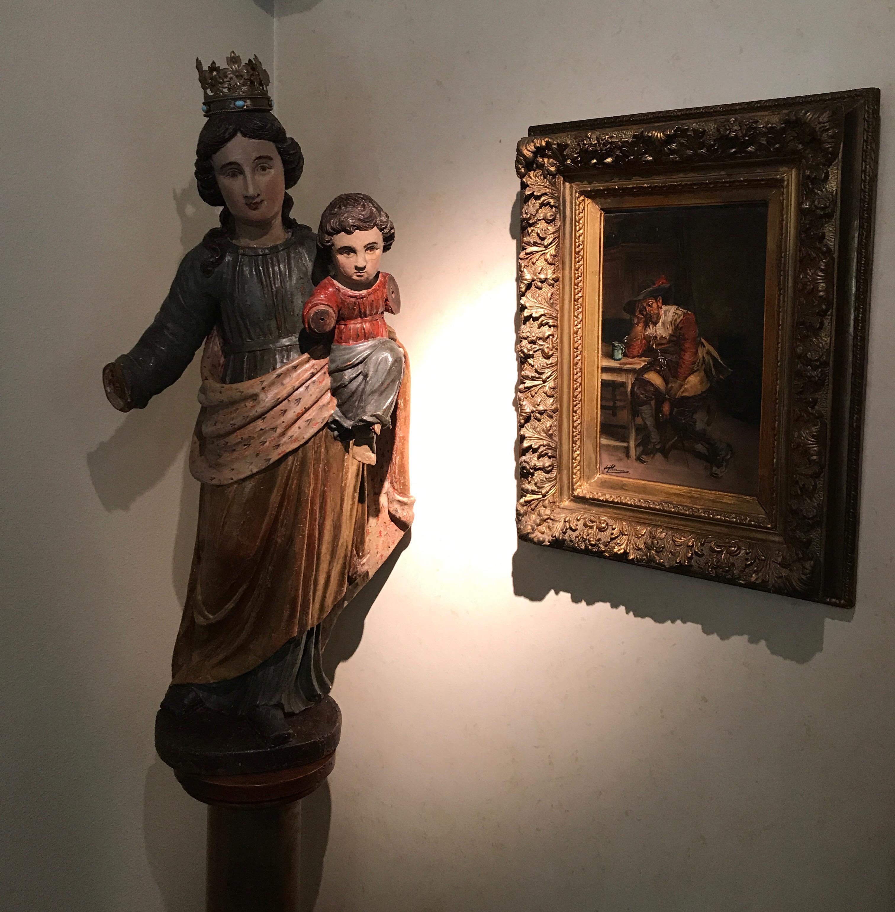 Wood Statue of H.Maria and Child Jezus, 17th-18th Century, Polychrome Limewood For Sale