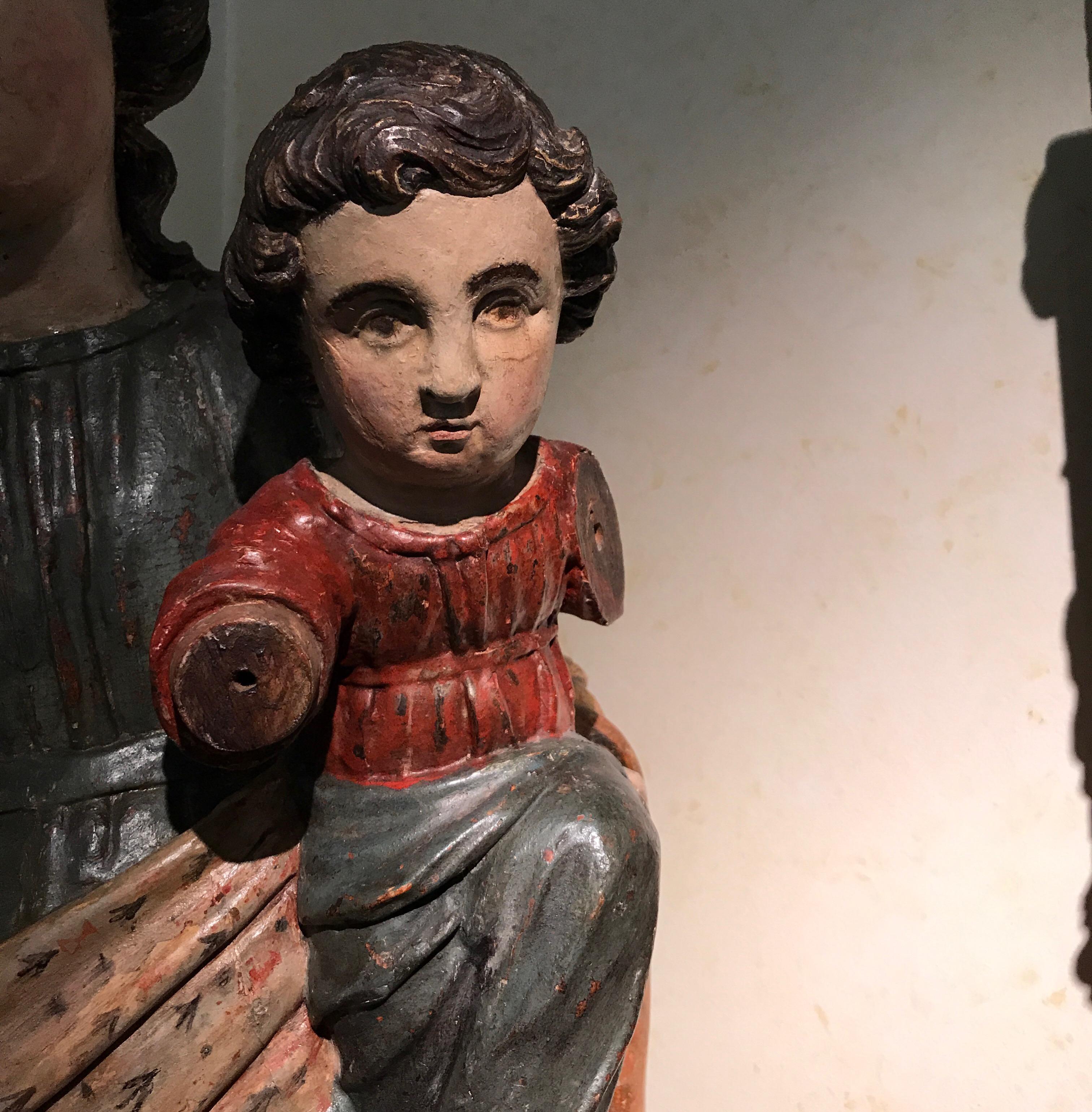 Statue of H.Maria and Child Jezus, 17th-18th Century, Polychrome Limewood For Sale 1