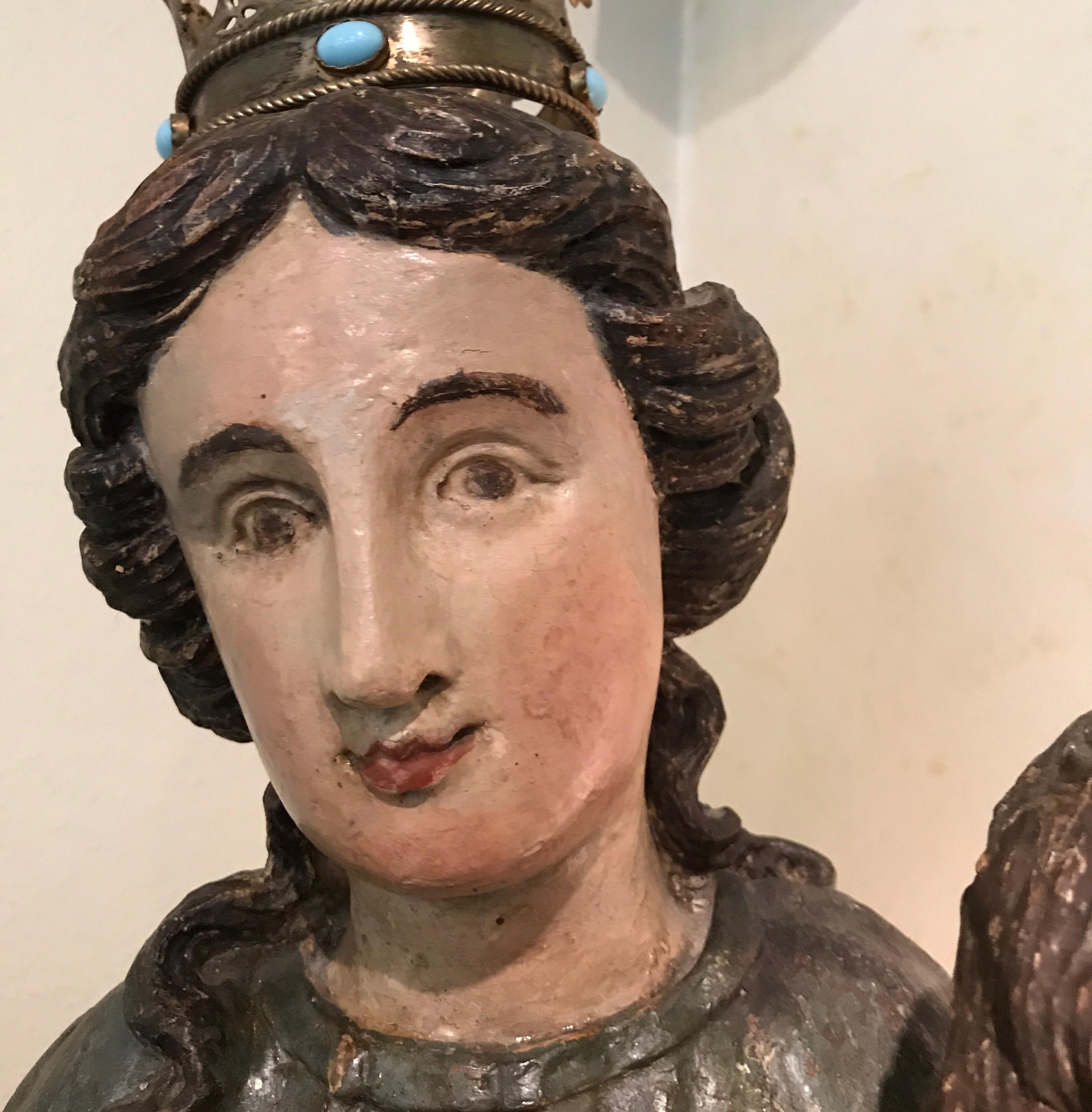 Statue of H.Maria and Child Jezus, 17th-18th Century, Polychrome Limewood For Sale 3