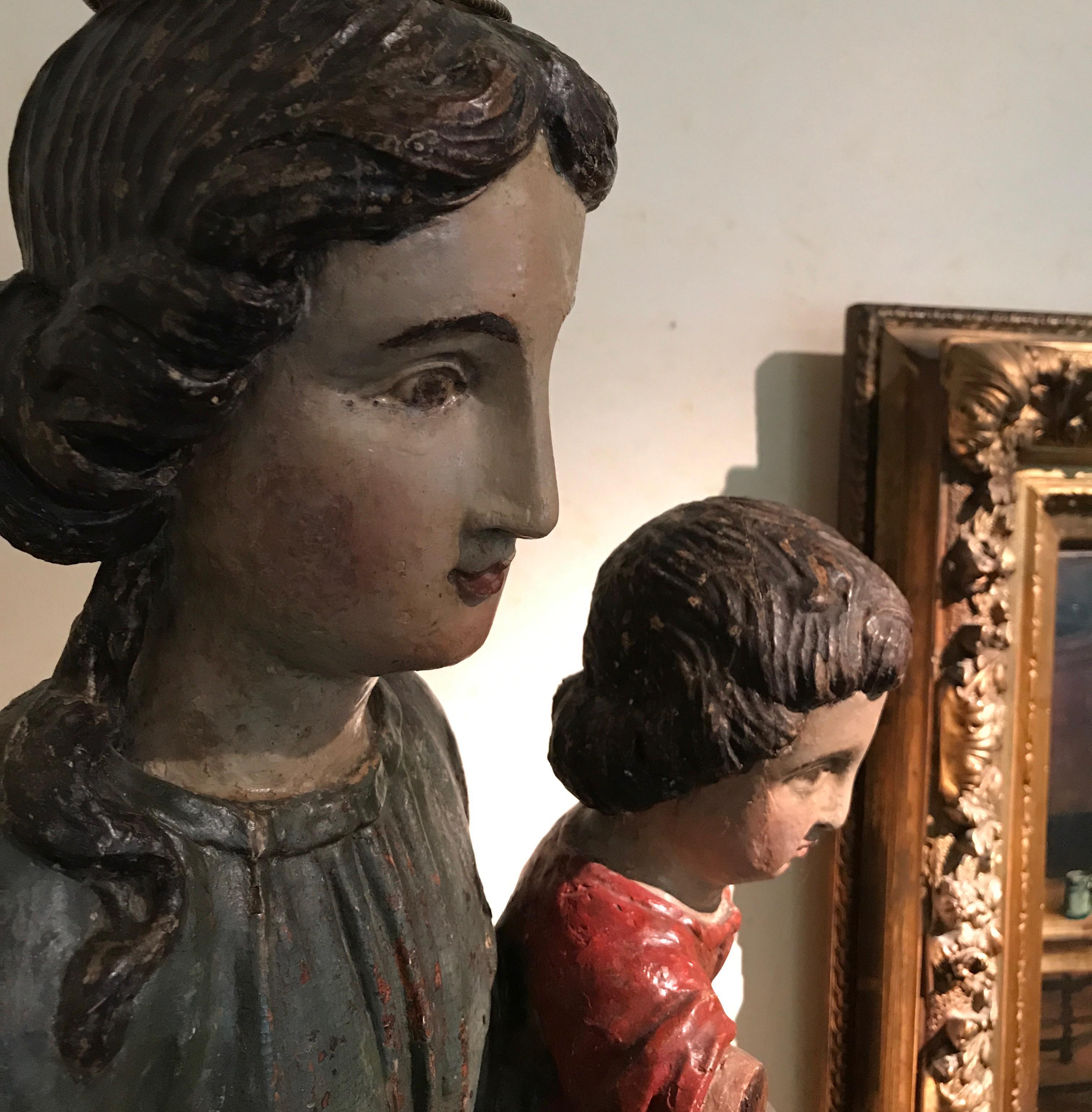 Statue of H.Maria and Child Jezus, 17th-18th Century, Polychrome Limewood For Sale 5