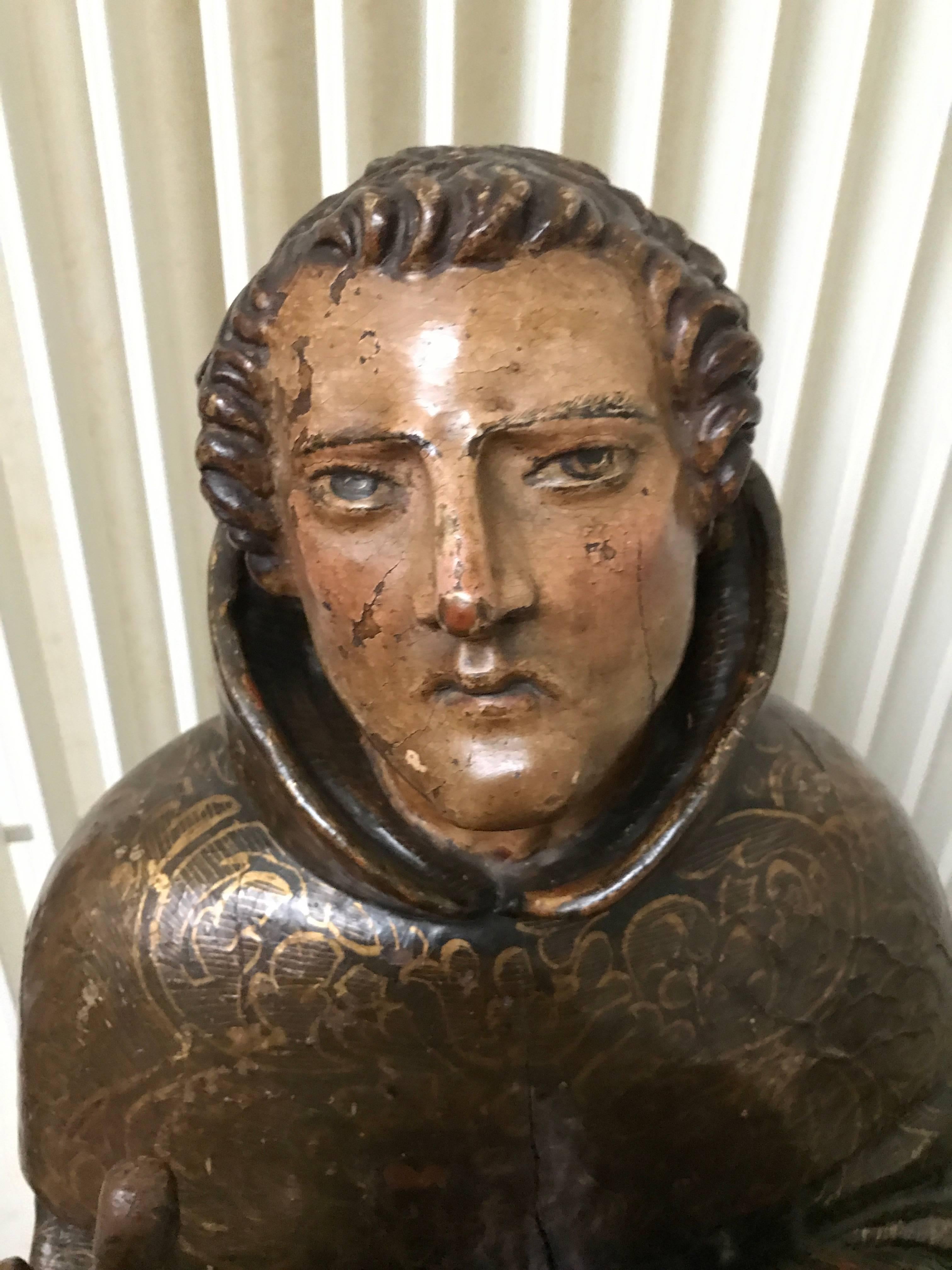 Wood Holy Pascalis 17th Century Carved in Walnut and Polychromed( original ), Spanish For Sale