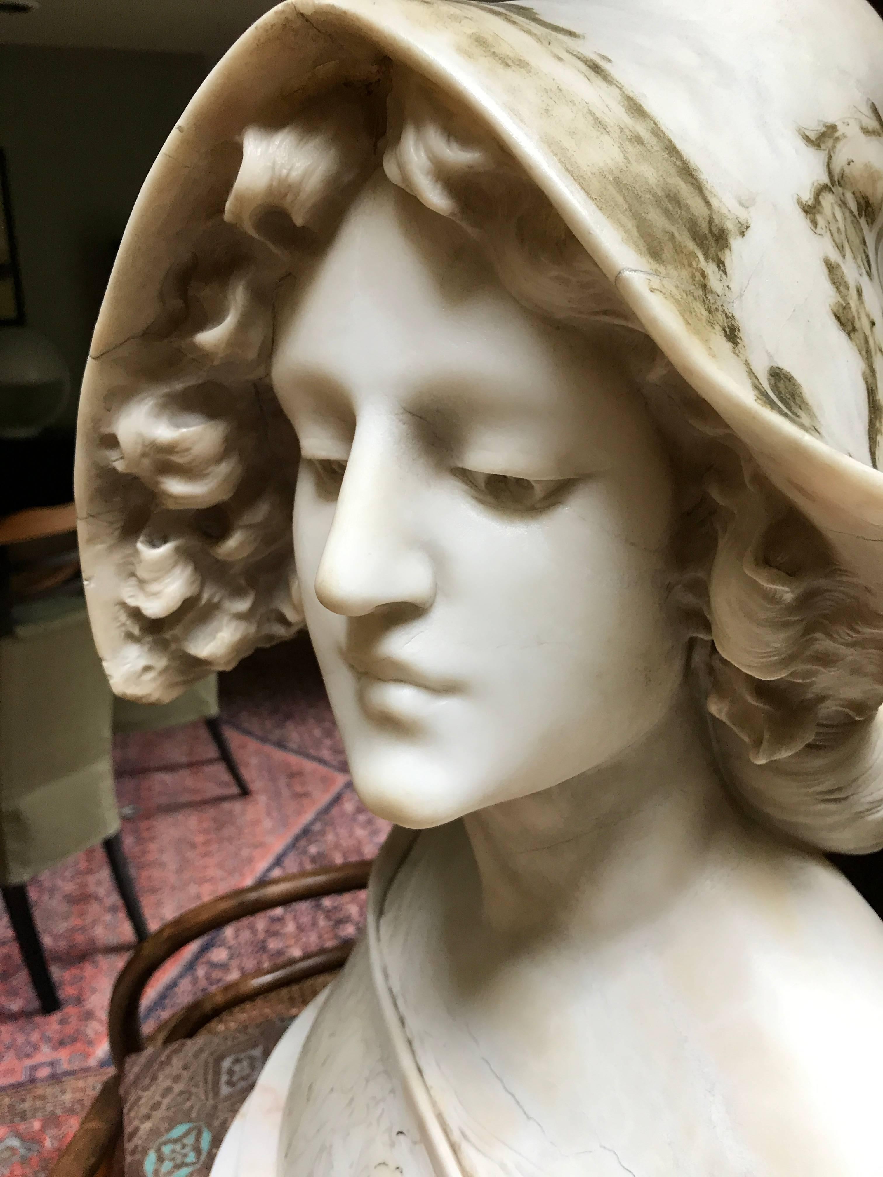 Italian Woman Bust by Vicari Cristoforo White Marble For Sale
