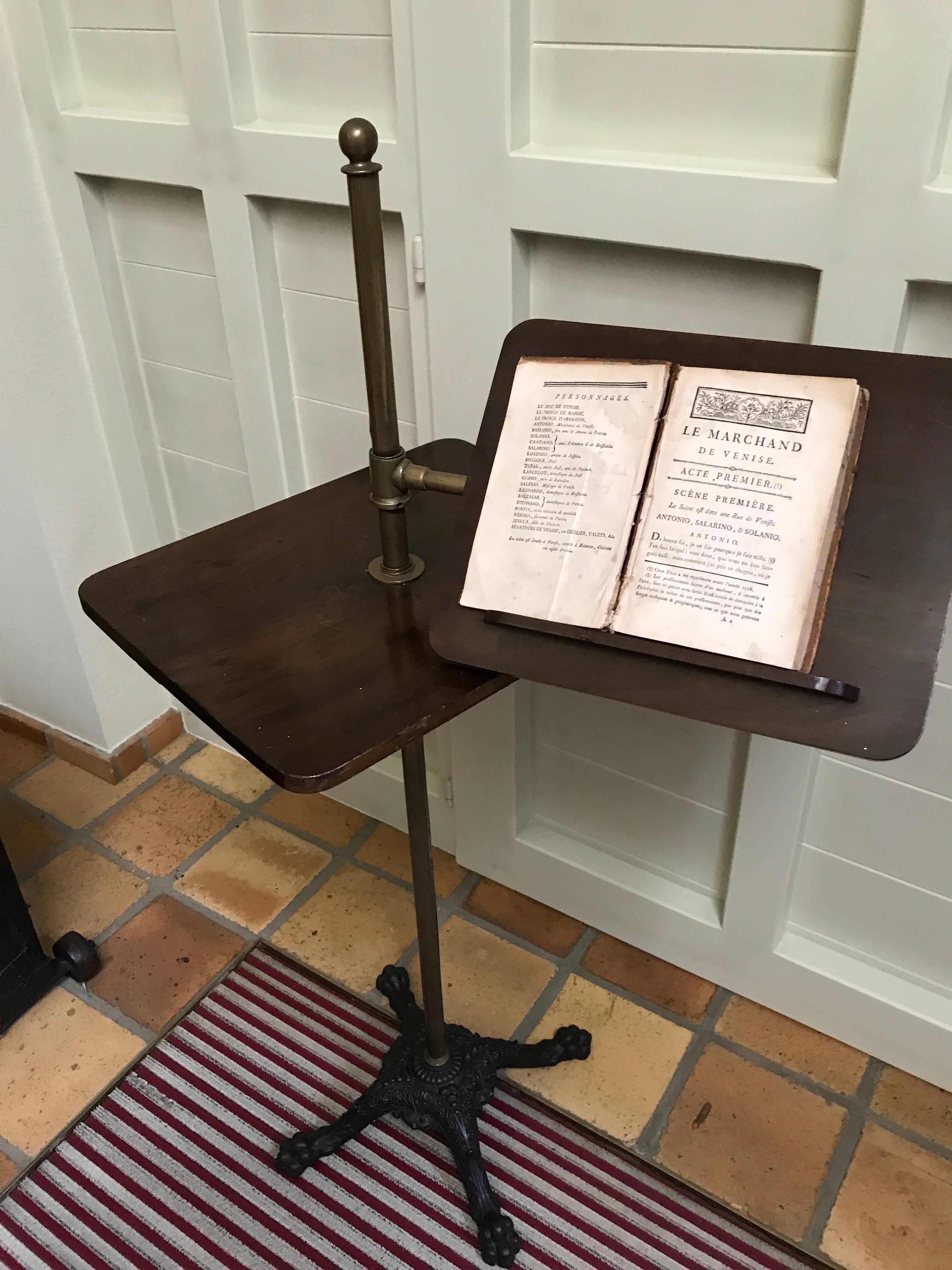 Hand-Crafted Victorian Adjustable Music Stand in Mahogany Brass Copper Cast Iron!! For Sale
