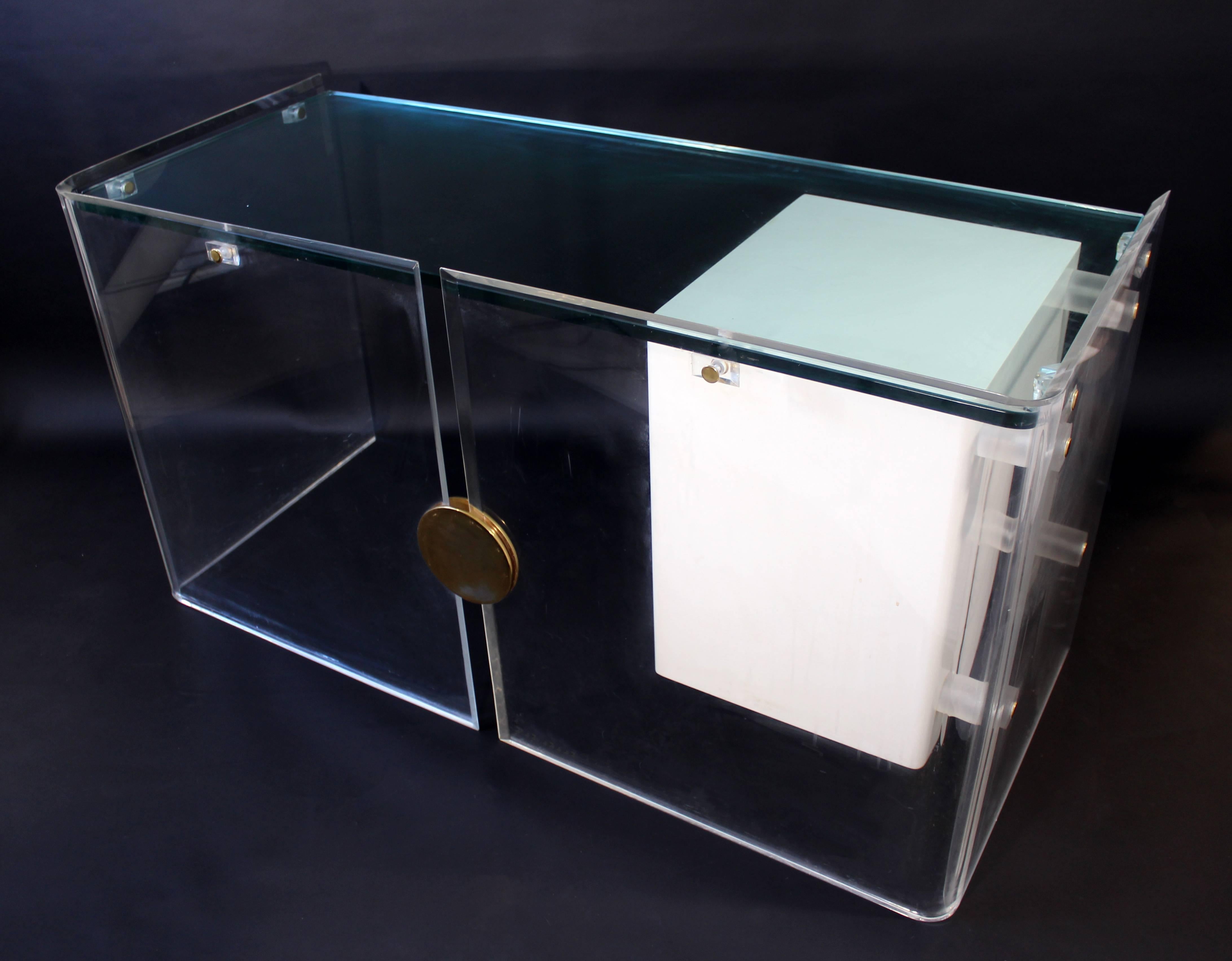 Mid-Century Modern Lucite Glass Desk White Lacquer Brass Cardin Jones Attributed 2