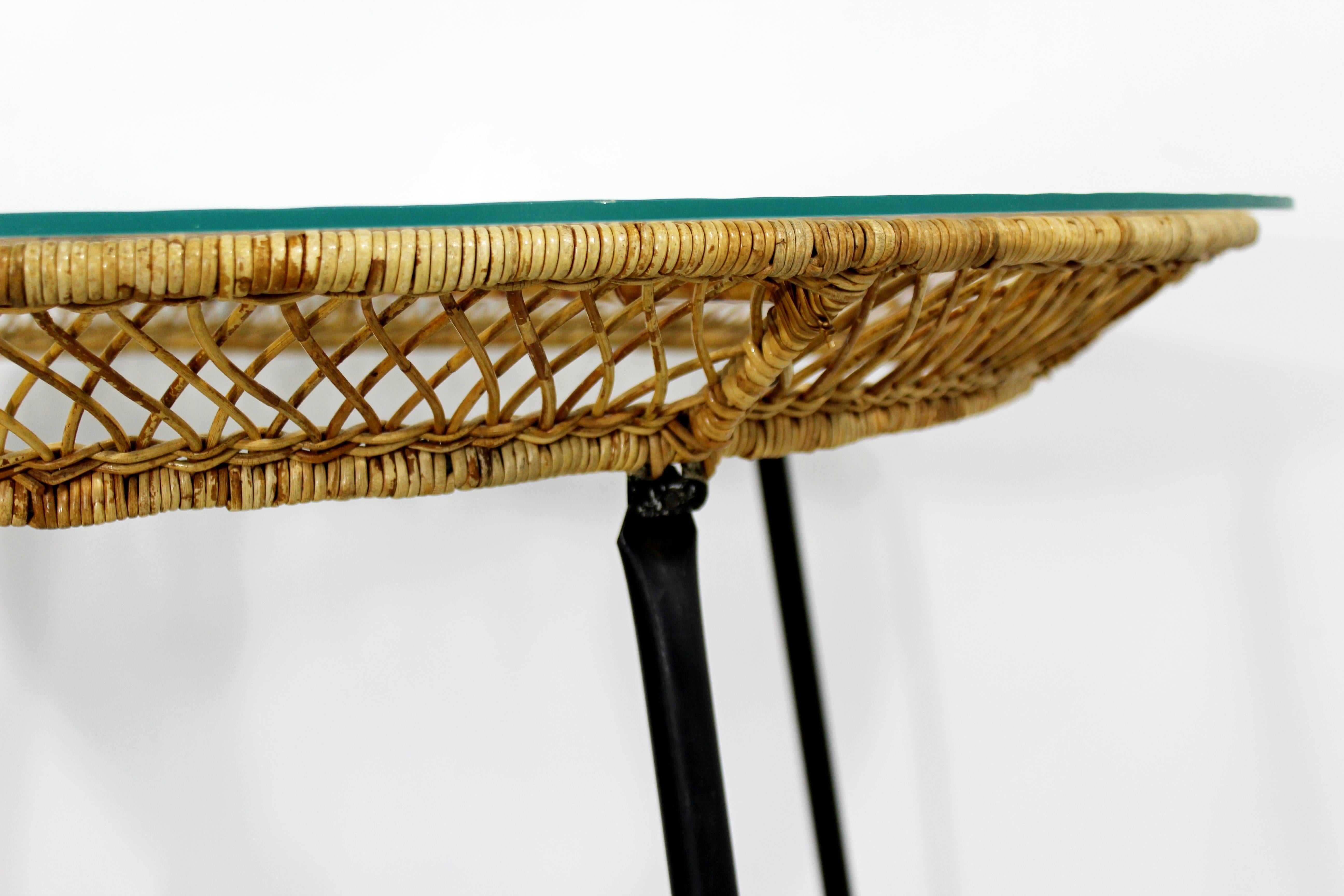 Mid-Century Modern Danny Fong Tropical Bamboo Rattan Iron Patio Table Two Chairs In Good Condition In Keego Harbor, MI
