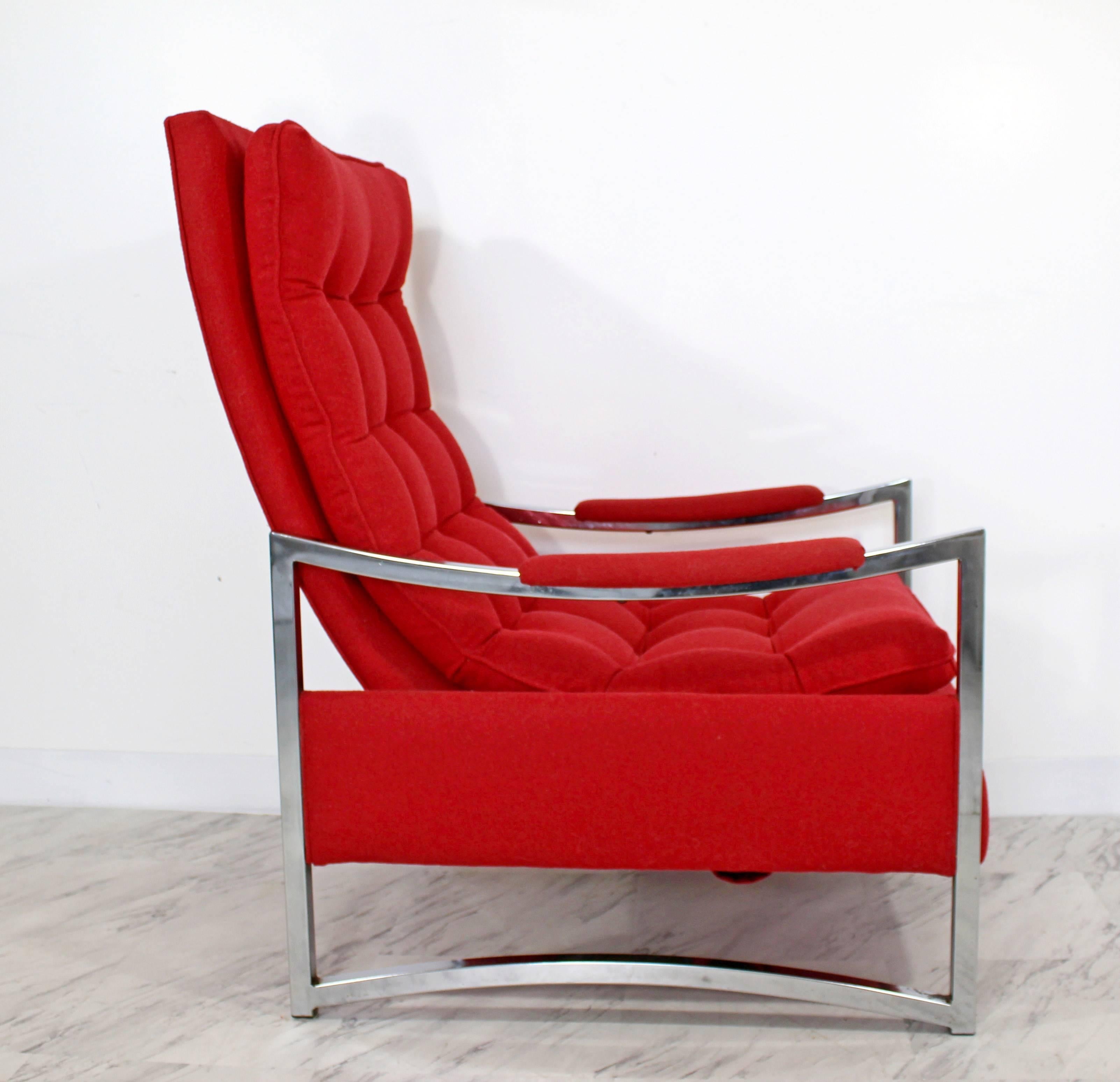 American Mid-Century Modern Baughman Attributed Chrome Recliner Chair Robert Allen Wool