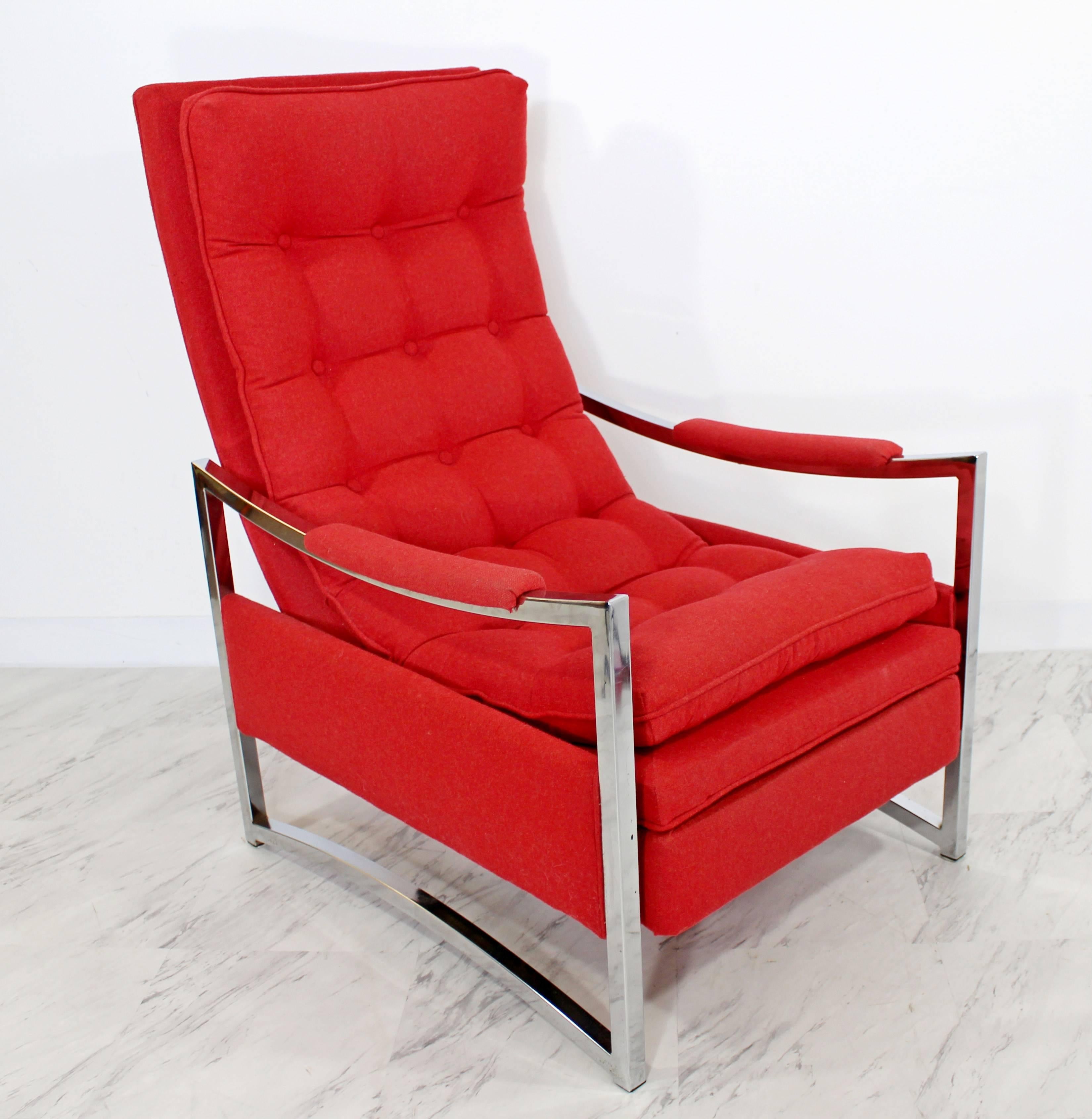 Mid-Century Modern Baughman Attributed Chrome Recliner Chair Robert Allen Wool 1