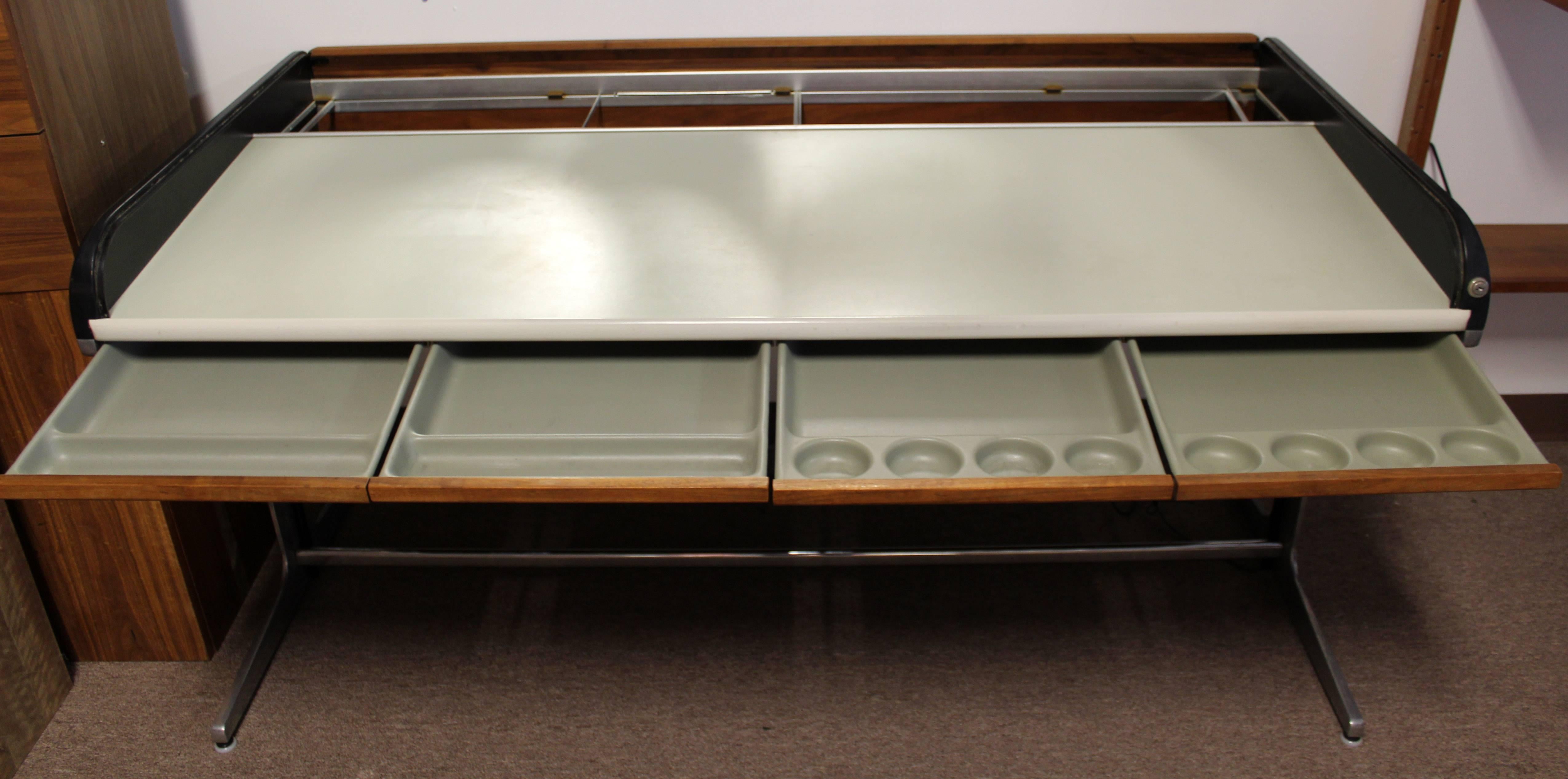 Mid-Century Modern Rare Large George Nelson Roll Top Tambour Action Desk In Good Condition In Keego Harbor, MI