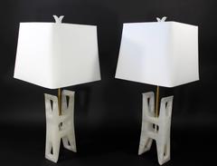 Mid-Century Modern Pair of Alabaster Table Lamps Tempestini Lightolier, Italy