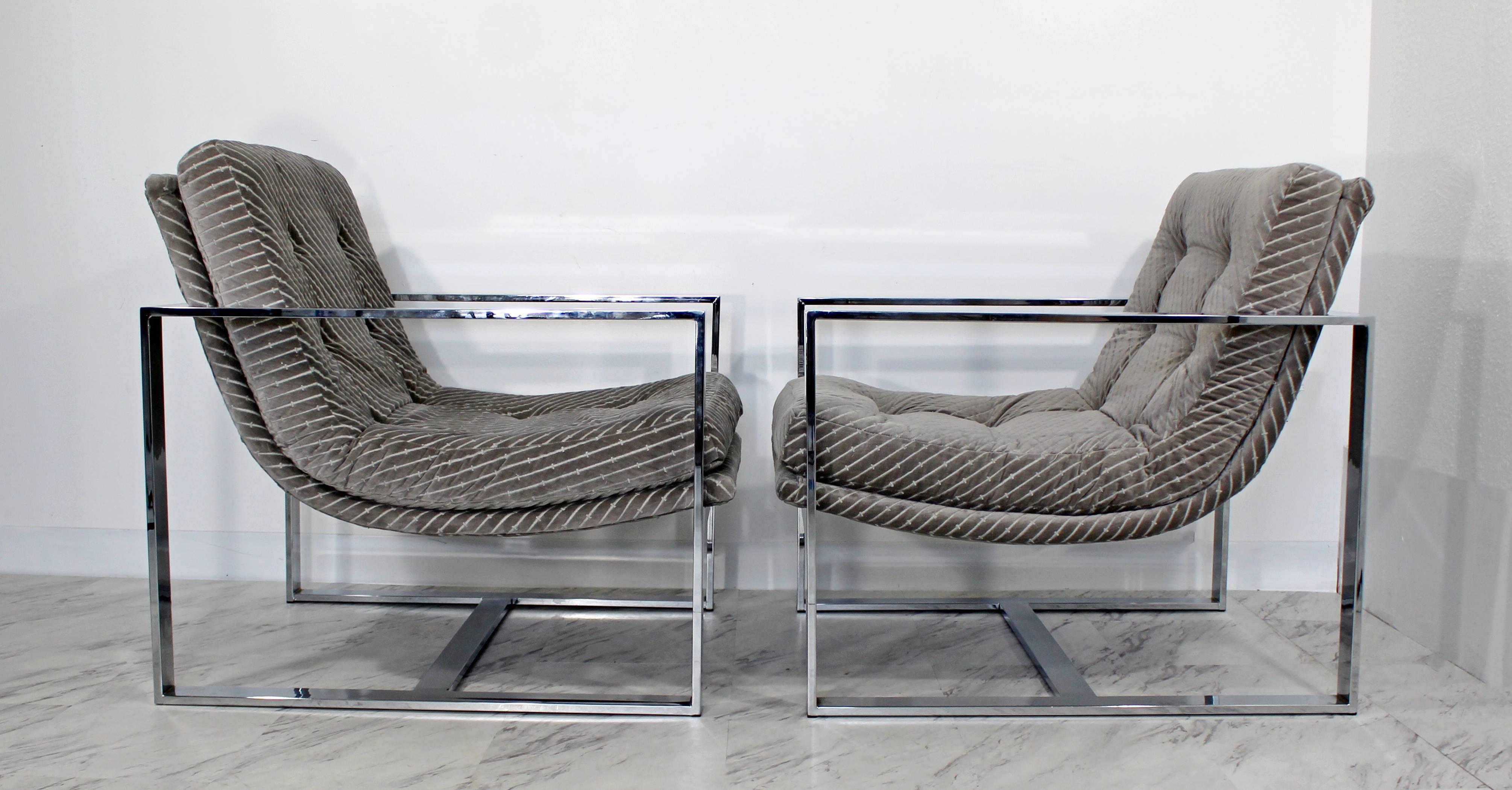 American Mid-Century Modern Milo Baughman Attributed Flat Bar Scoop Lounge Chairs, Pair
