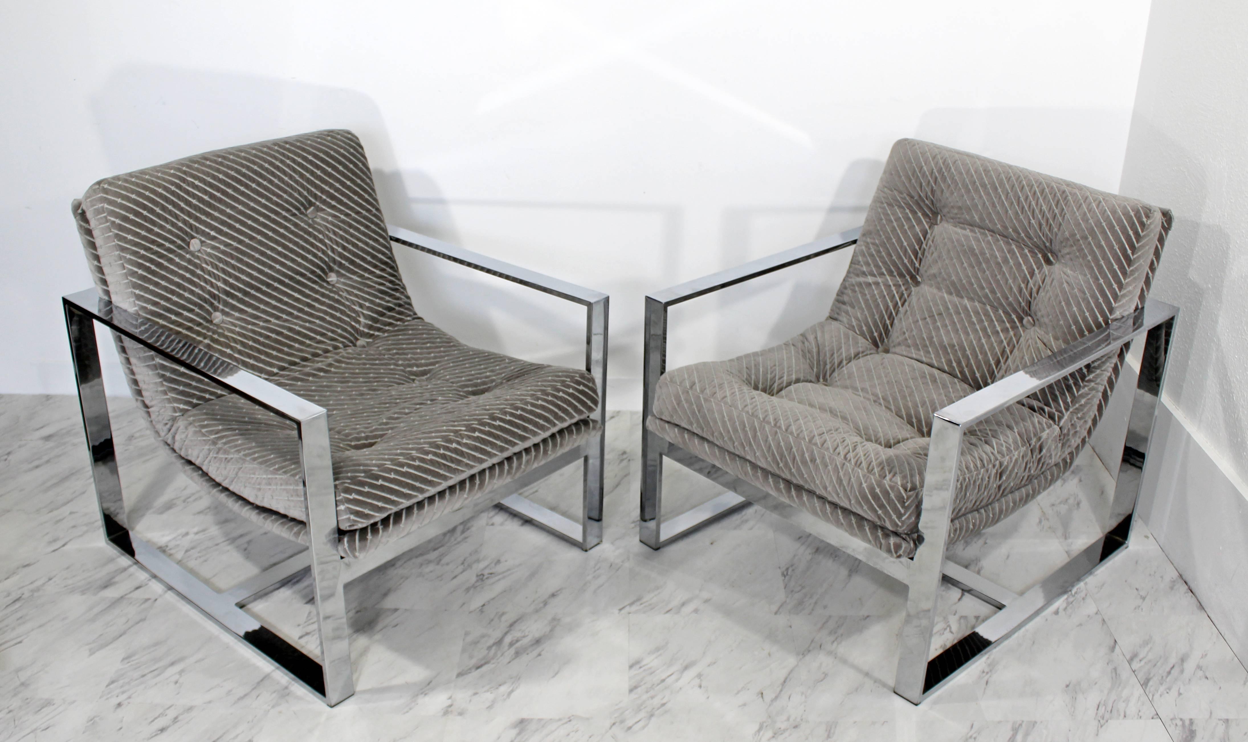 Mid-20th Century Mid-Century Modern Milo Baughman Attributed Flat Bar Scoop Lounge Chairs, Pair