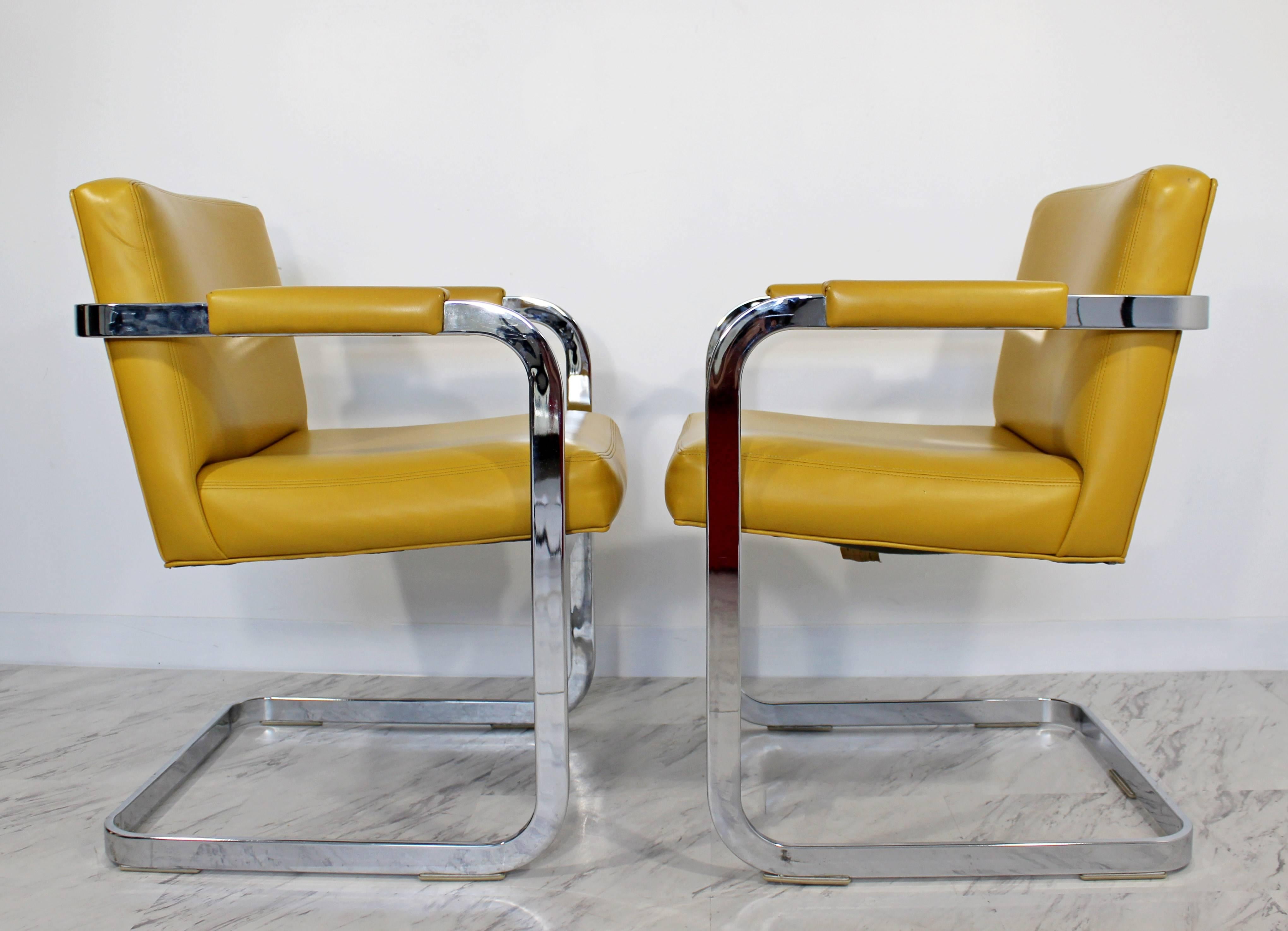 American Mid-Century Modern Set of Six Milo Baughman Chrome Cantilever Dining Armchairs