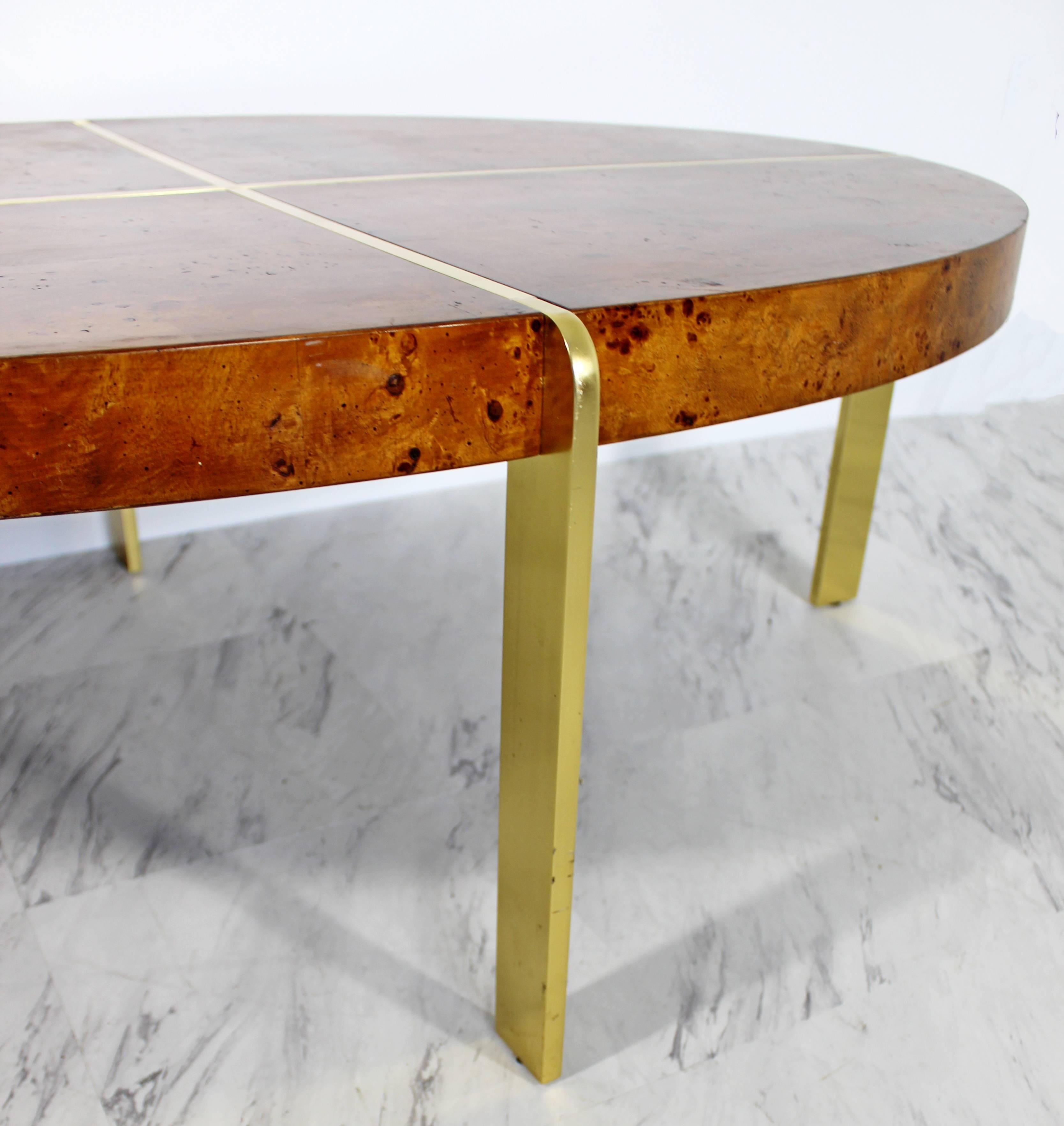 American Mid-Century Modern Milo Baughman Burl Wood Oval Coffee Table with Brass, 1960s