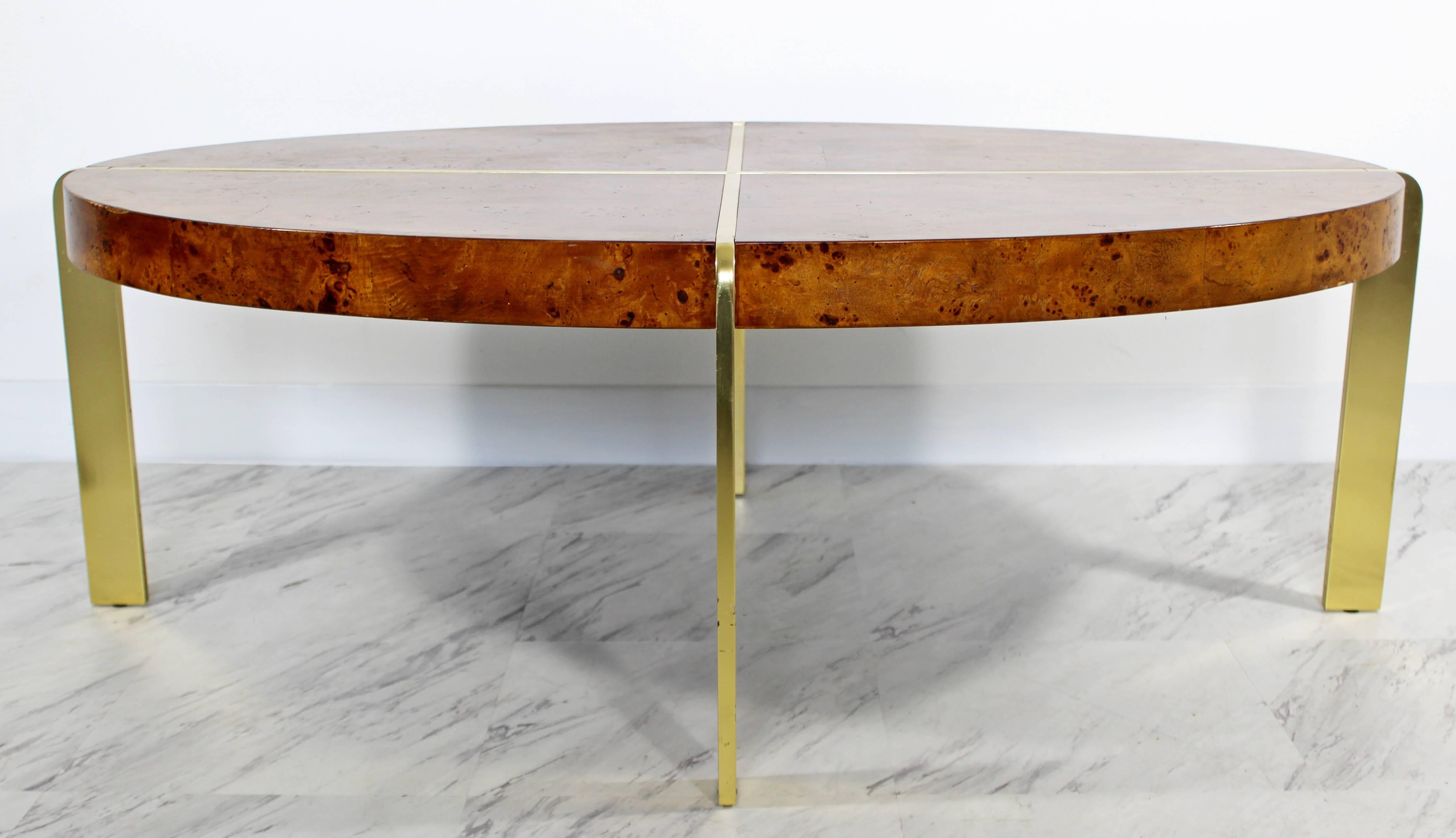 Late 20th Century Mid-Century Modern Milo Baughman Burl Wood Oval Coffee Table with Brass, 1960s
