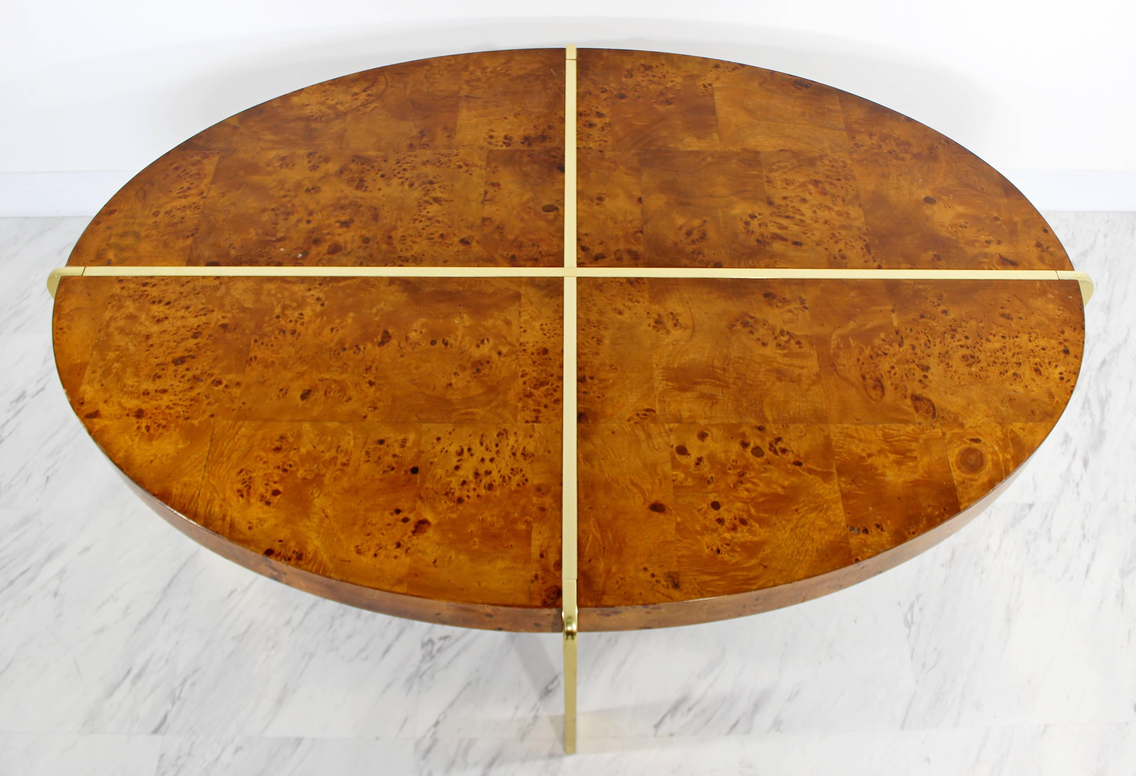 Mid-Century Modern Milo Baughman Burl Wood Oval Coffee Table with Brass, 1960s 1