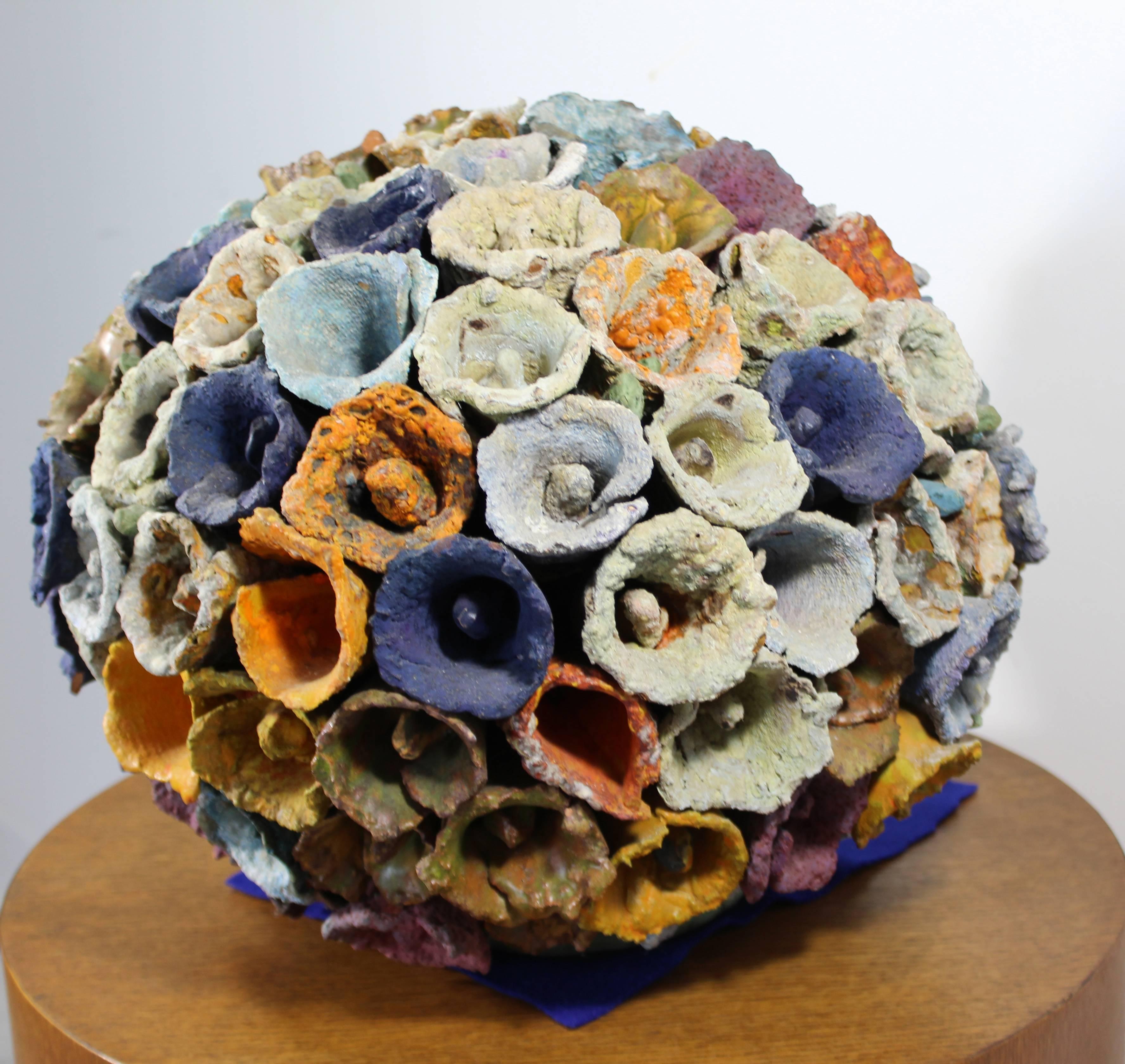 American Contemporary Modern Sphere of Cones by Juanita May Textured Ceramic Sculpture