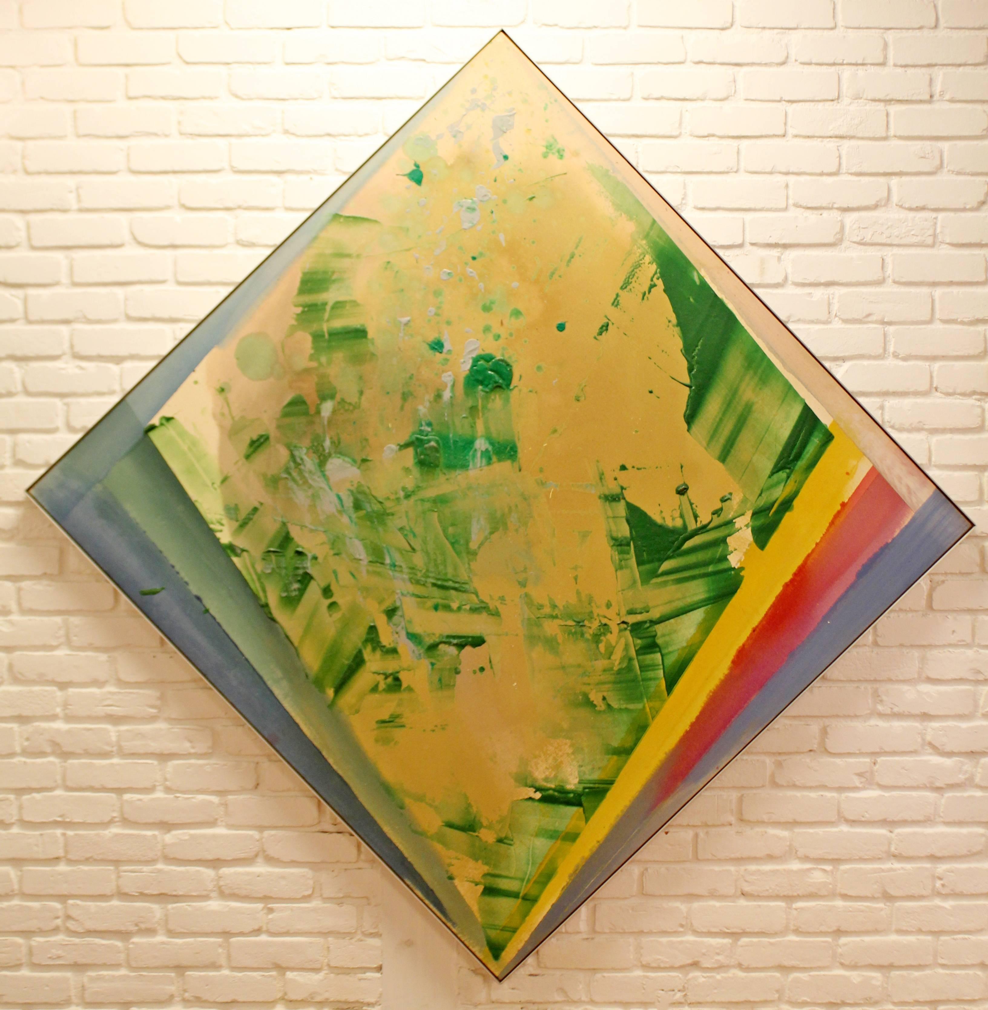 For your consideration is a gorgeous very large, original acrylic abstract painting on canvas, signed and dated by Darryl Hughto, circa 1978. Can be hung this way or as a square. Purchased from the Rubiner Gallery, comes from the estate of the