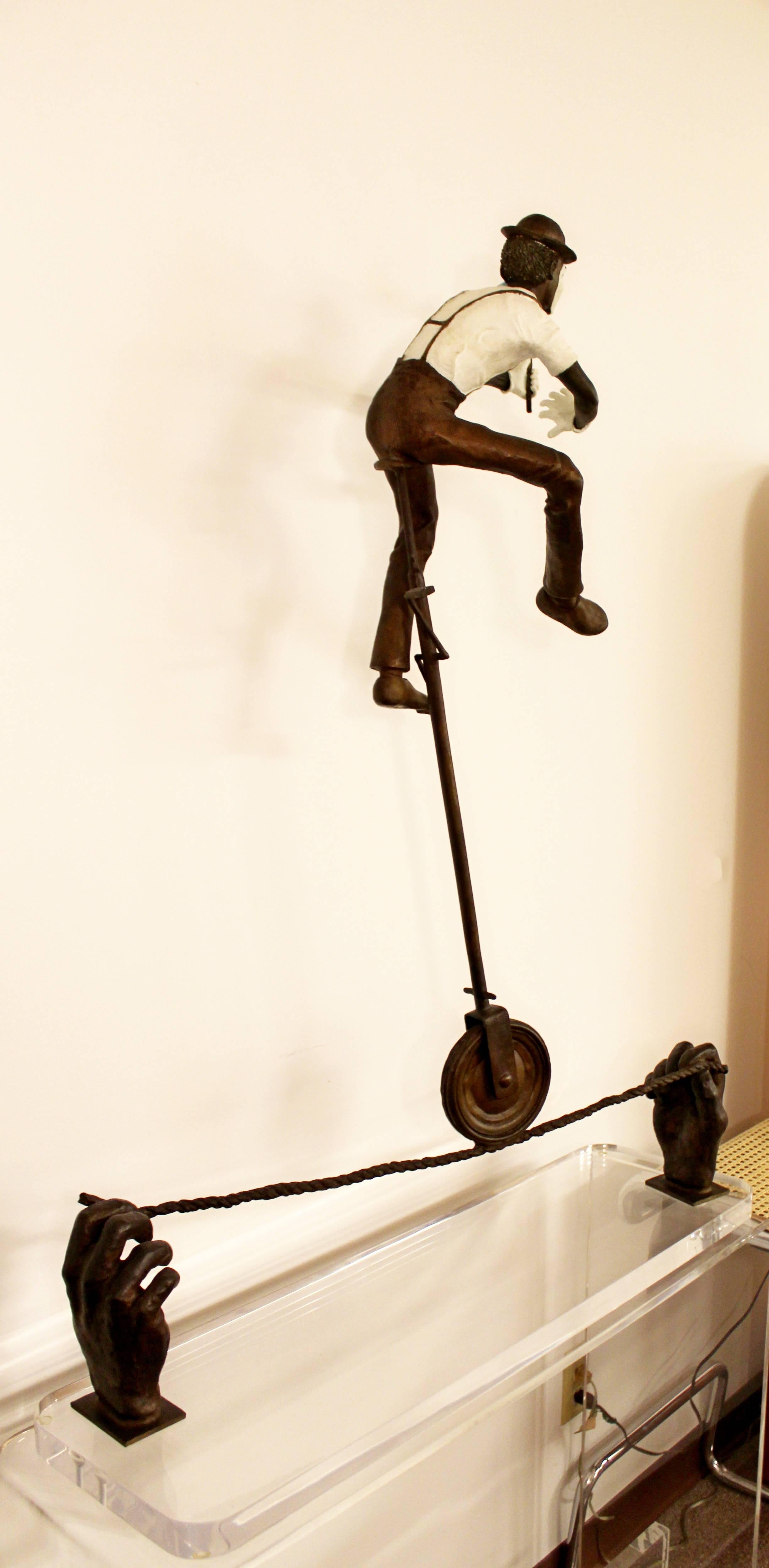 Late 20th Century Contemporary Jerry Soble Balancing Man Bronze Mime Sculpture, Signed, 1991