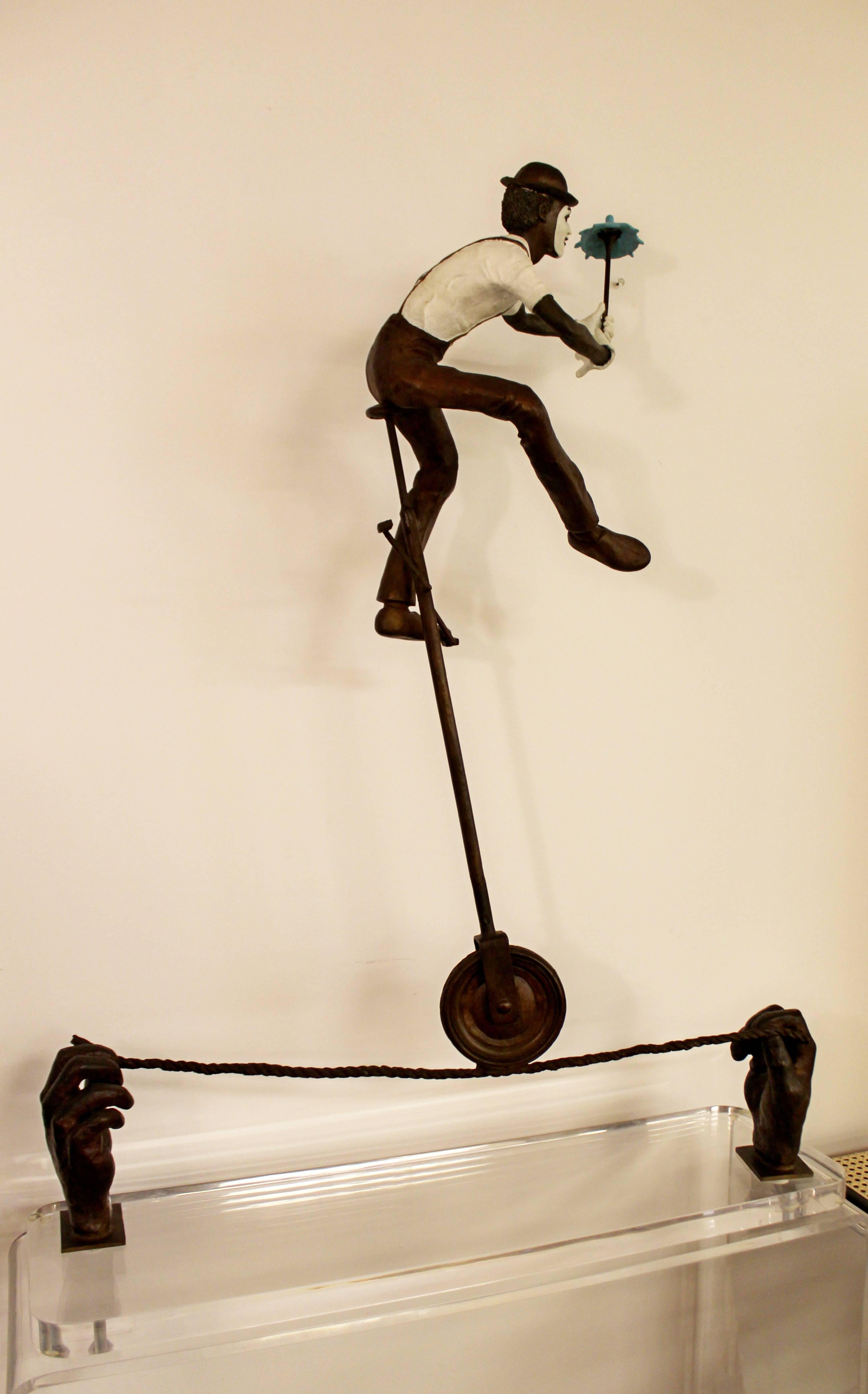 Contemporary Jerry Soble Balancing Man Bronze Mime Sculpture, Signed, 1991 1