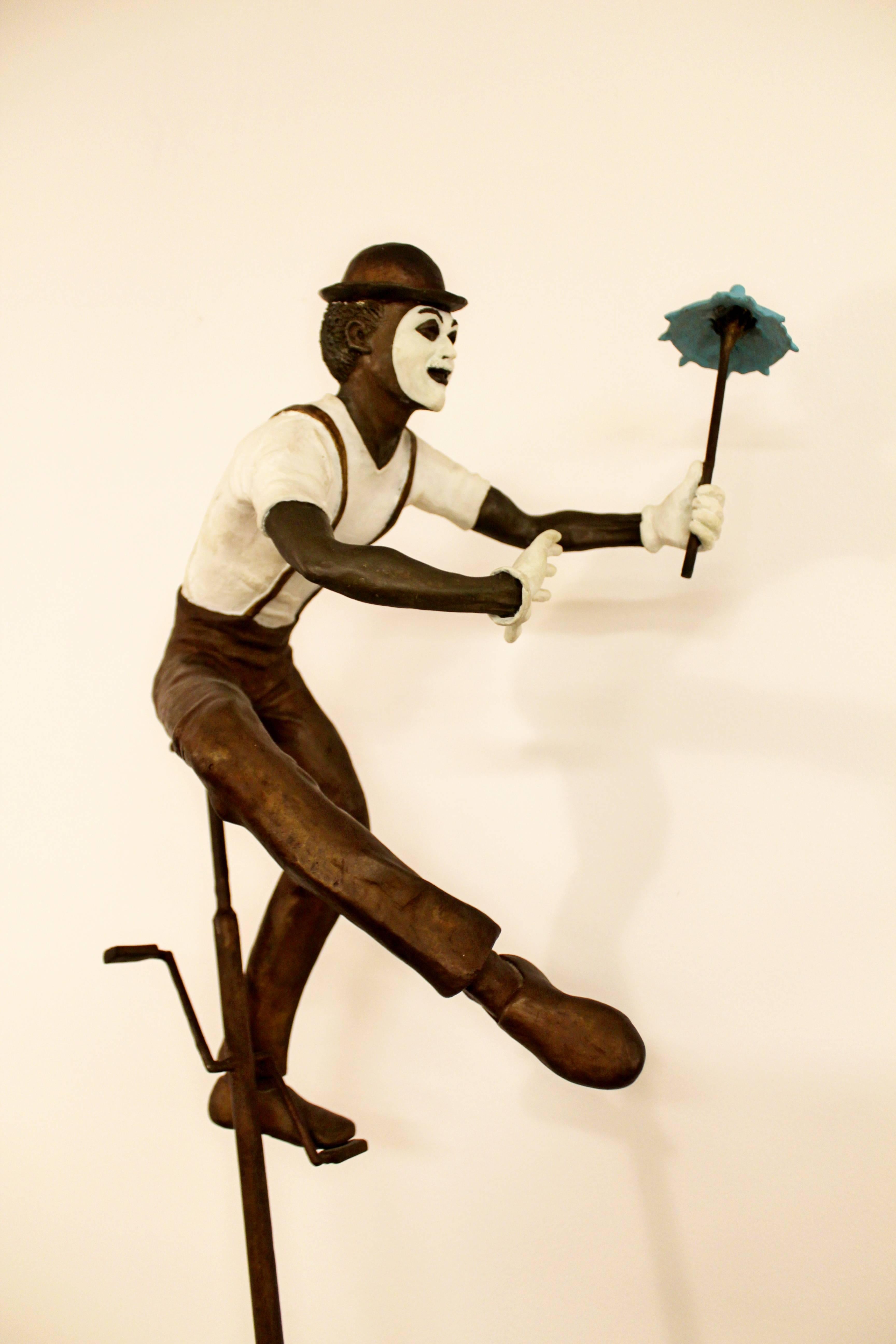 Contemporary Jerry Soble Balancing Man Bronze Mime Sculpture, Signed, 1991 3