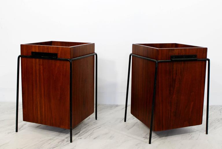 Mid-Century Modern Rare Alvin Lustig Suspended Walnut Iron Trash Can ...