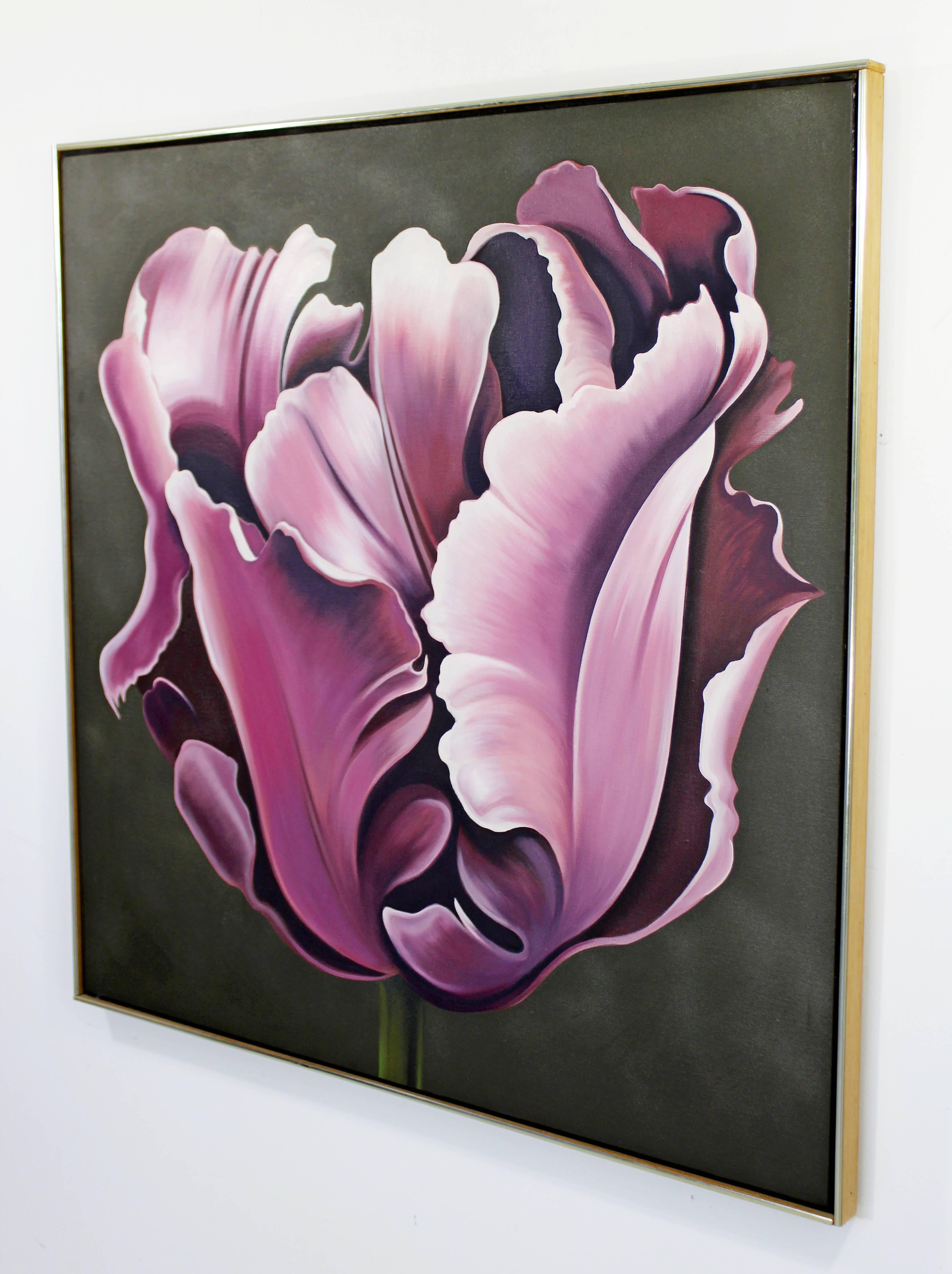 Modern Original Oil on Canvas Painting by Lowell Nesbitt 1974 Violet Parrot Tulip COA