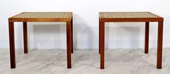 Mid-Century Modern Pair of Martz Green Tile-Top and Walnut Side End Tables 1960s