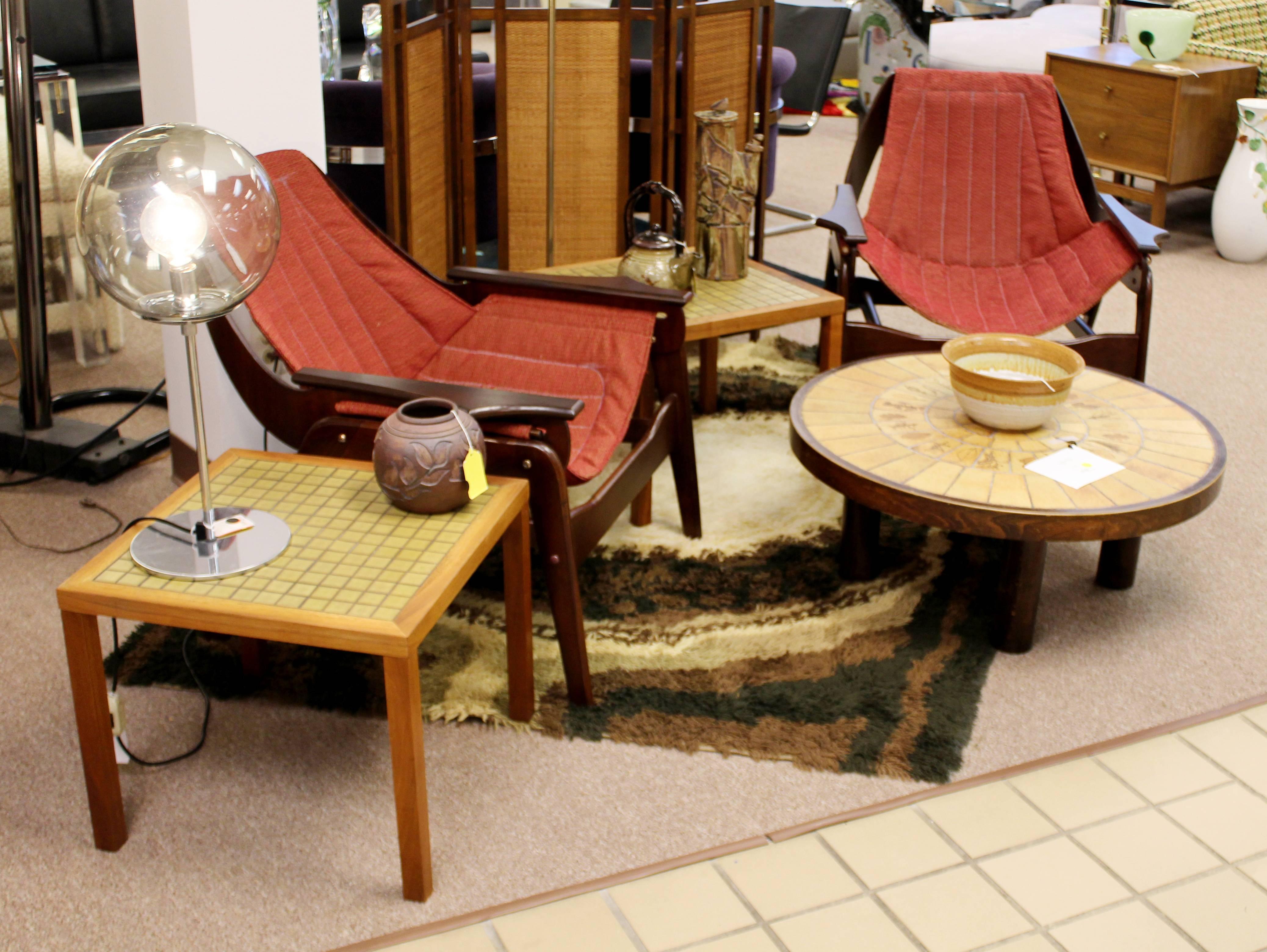 Mid-20th Century Mid-Century Modern Pair of Martz Green Tile-Top and Walnut Side End Tables 1960s