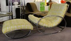 Mid-Century Modern Renato Zevi for Selig Ellipse Chrome Rocker & Ottoman Italian