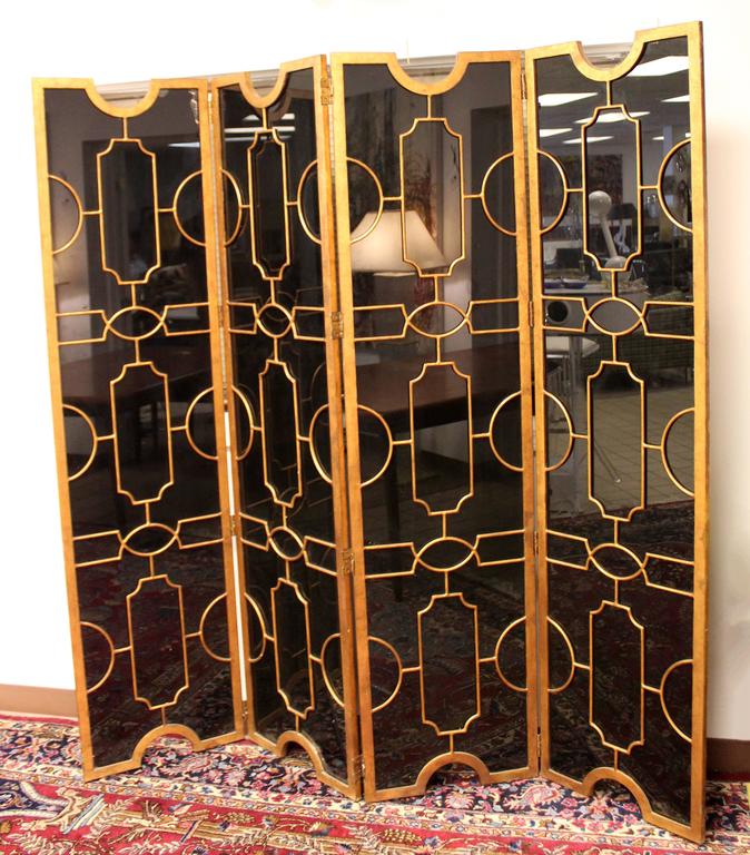 Hollywood Regency Art Deco Black Glass Bronze Folding ...